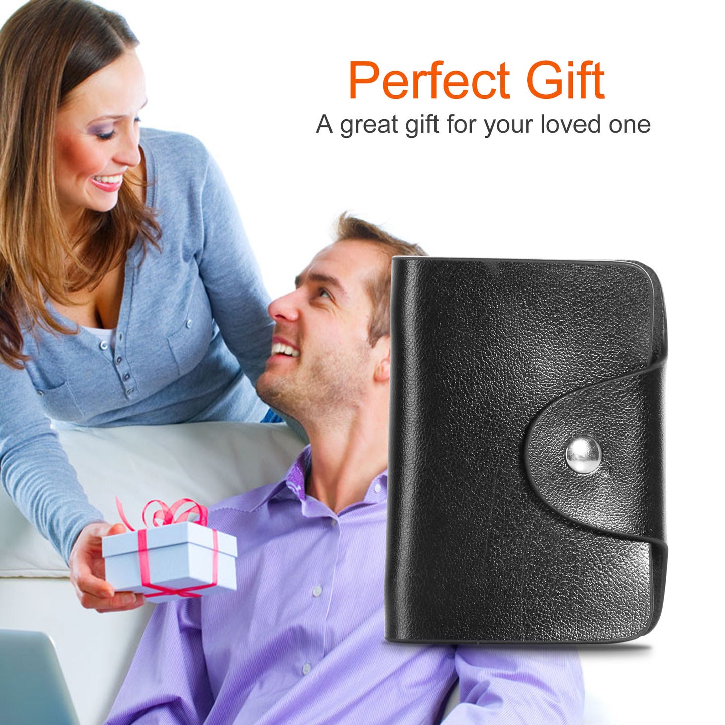 Credit Card Holder Card Organizer Pouch PU Leather Case Snap Closure with 26Pcs Card Slots