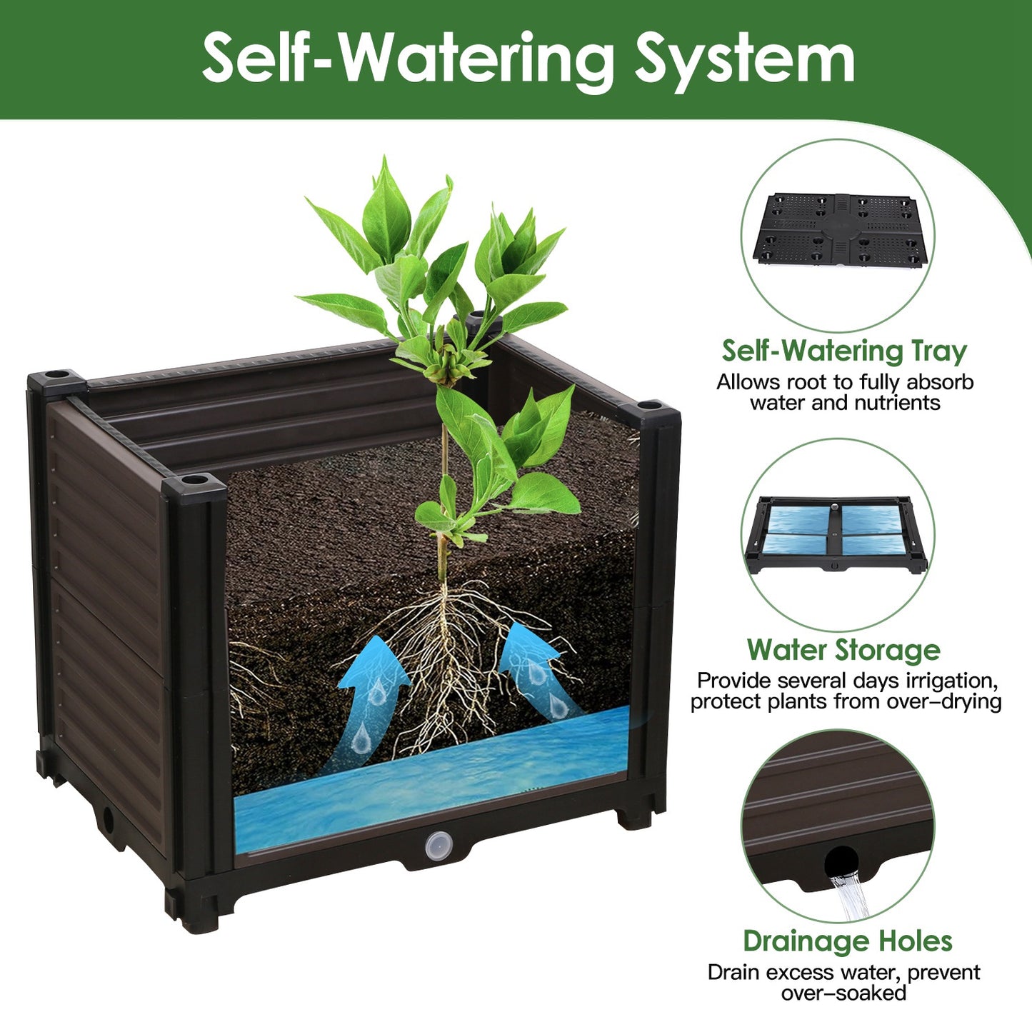 62.99IN Raised Garden Bed Planter Box with Trellis Wheels Self-Watering Vertical Raised Planter Box Crater for Climbing Plants Vegetable Vine Flowers
