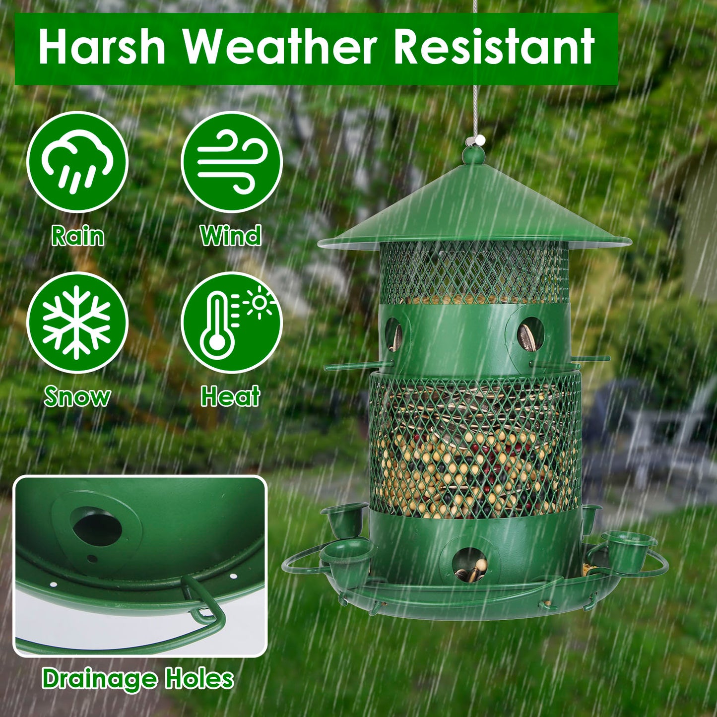 Wild Bird Feeder Squirrel-Proof Chew-Proof Metal Bird Seed Feeder Outdoor Hanging Bird Feeder With 360¡ Circular Perches Water Cups For Yard Garden Pa