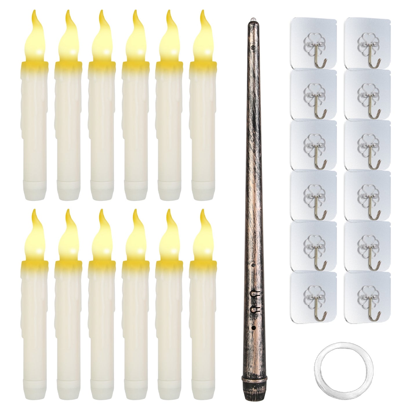 12Pcs Flameless Floating Candles LED Magic Hanging Candle Light Battery Operated Flickering Warm Light Window Candle With Magic Wand Remote for Hallow