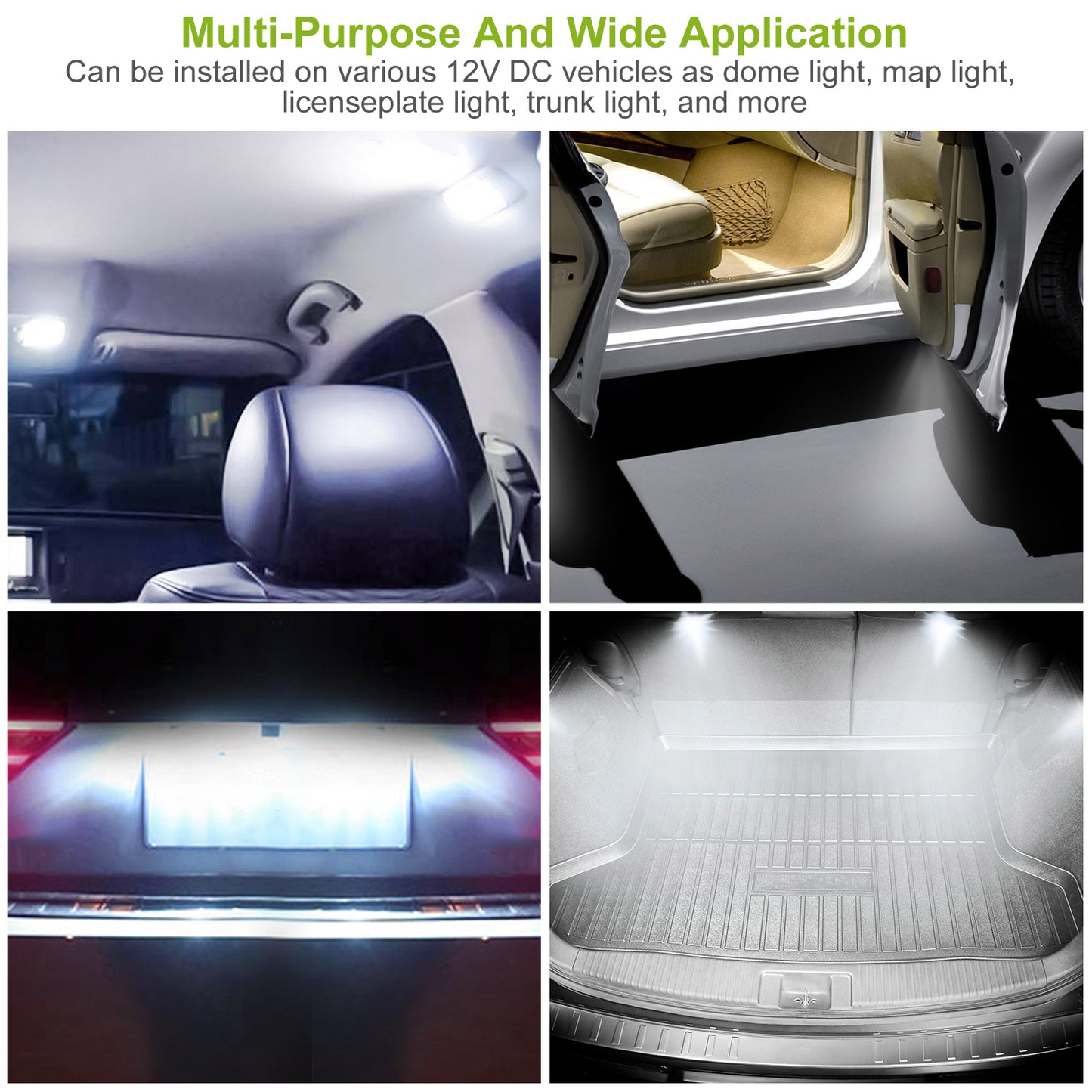 13Pcs T10 31mm Festoon LED Light Bulb Interior Dome Map LED Lights License Plate Trunk Side Positioning Lights 6000K White