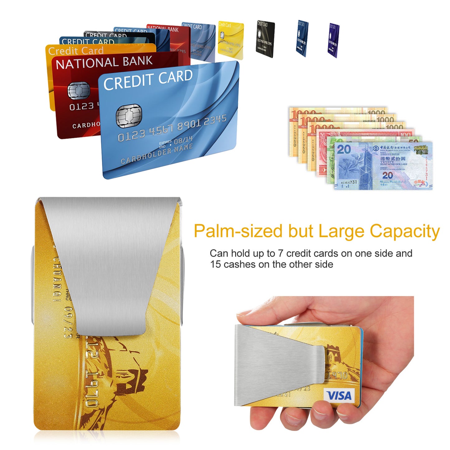Slim Clip Double Sided Money Clip Credit Card Holder Wallet Stainless Steel