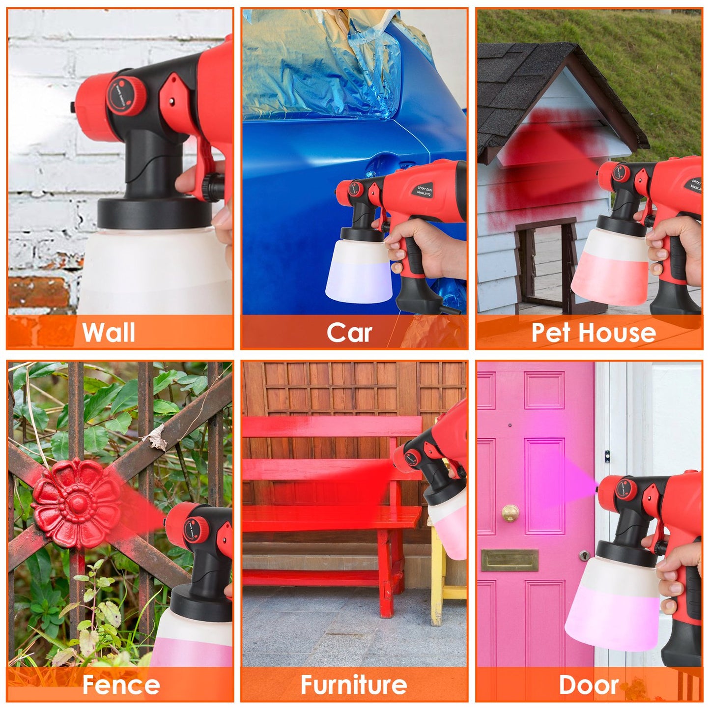 ElectricÊPaint SprayerÊHVLP Spray Painting Gun Handheld Painter with Different Spray Patterns 5 Nozzles 800ML Detachable Cup Flow Adjustable Length Ad