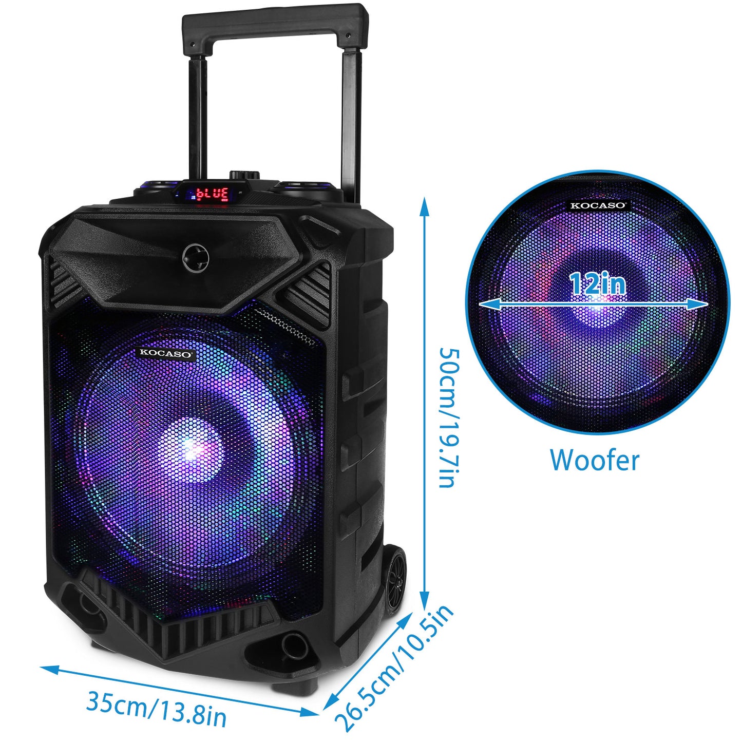 Wireless Party Speaker 12in Woofer Bass Party Speaker w/ Cordless Microphone FM Radio USB Reading MMC Car Slot Aux-In Flashing LED Colorful Lights