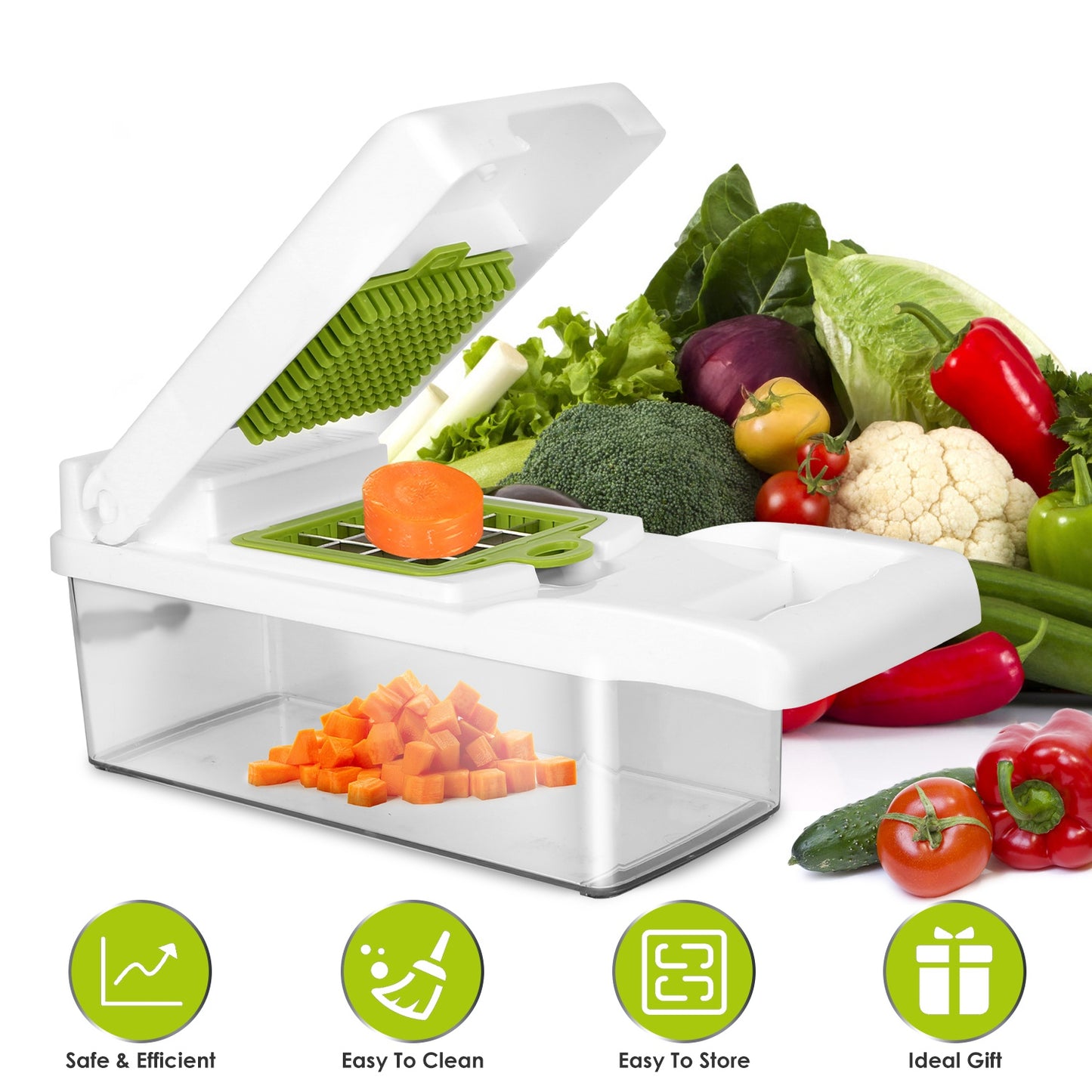 12 In 1 Vegetable Chopper with Container Kitchen Food Slicer Dicer Grater Peeler Egg Separator Hand Protector for Onion Salad Potato