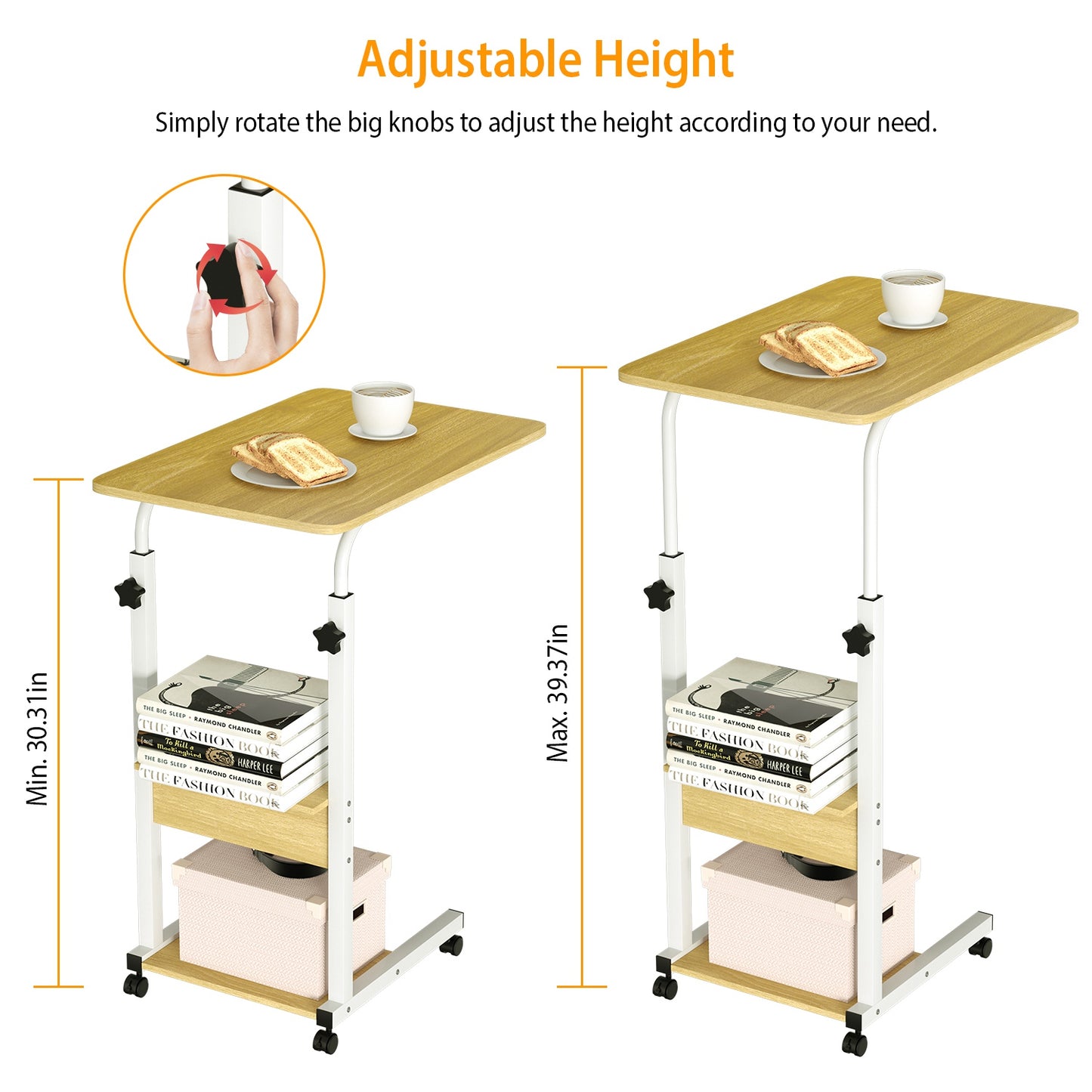 C Side Table 3-Tier Laptop Desk Small Slim Snack Side Table for Couch Bed Sofa for Small Spaces Living Room Bedroom