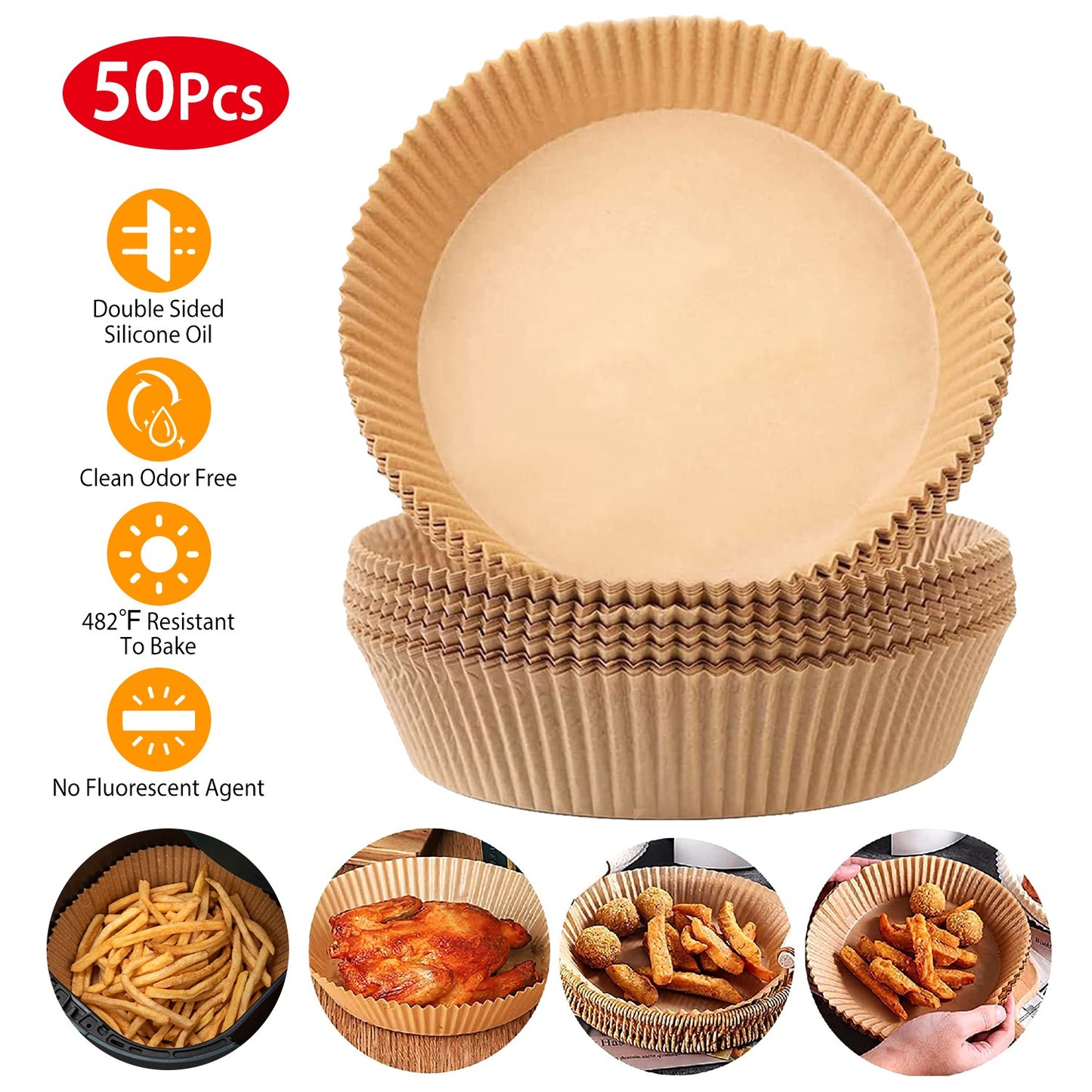 50Pcs Disposable Air Fryer Paper Liner Waterproof Non-Stick Oil-proof Parchment Paper Cooking Baking Paper 6.29in