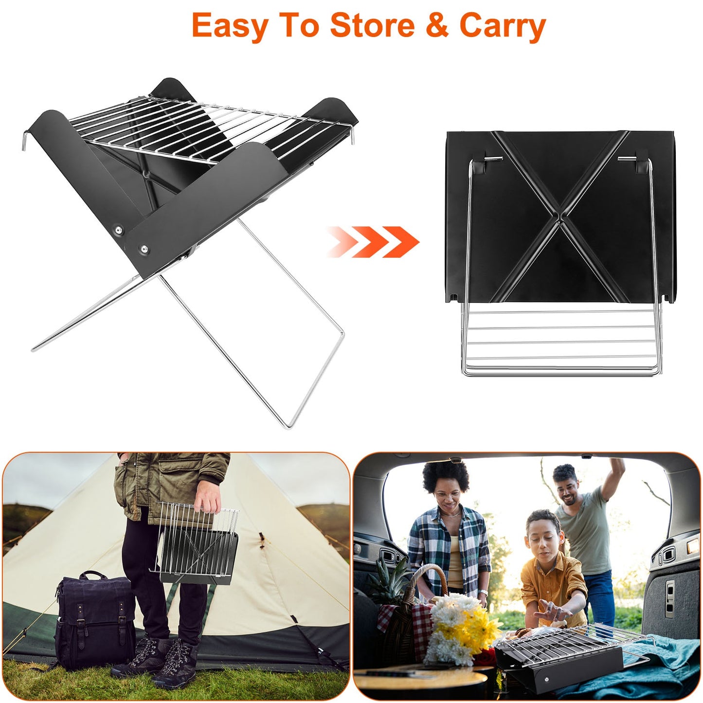 Foldable BBQ Grill Charcoal Barbecue Portable X Grill Tabletop Outdoor Smoker BBQ for Camping Picnic Outdoor Party