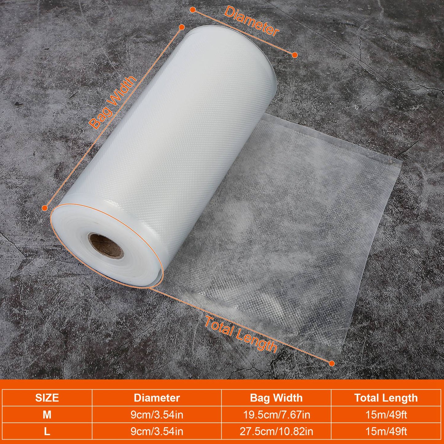 2 Rolls of Vacuum Sealer Bags 7.67inx49ft BPA Free Safe Vacuum Bags Keep Fresh Vacuum Machine (M)