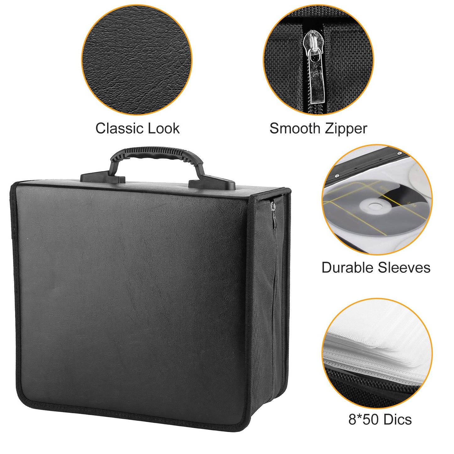 400 Discs CD Case CD DVD Storage Binder Sleeves Bag Portable Media Disk Wallet Album W/ Carrying Handle