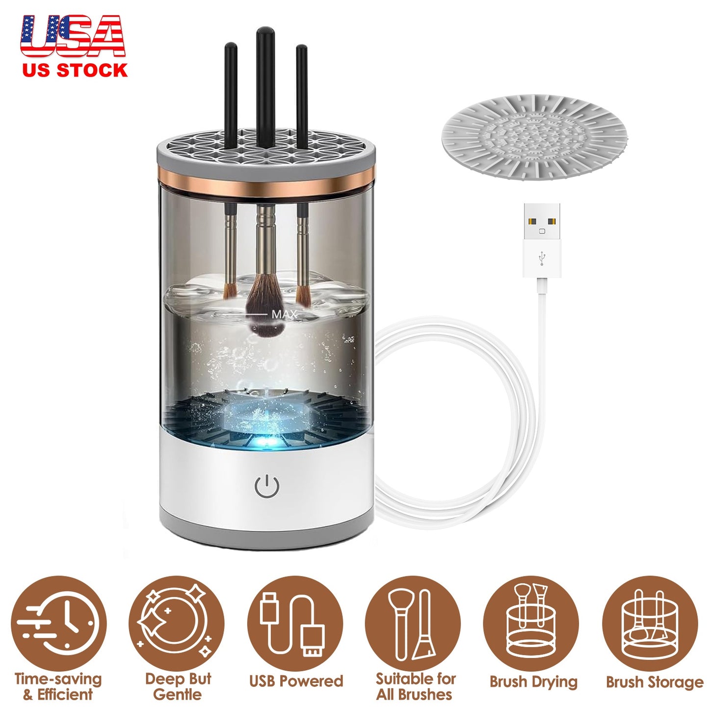 3 In 1 Makeup Brush Blender Cleaner Automatic Makeup Brush Cleaner Machine USB Powered Brush Drying Storage Suitable For All Types of Brushes