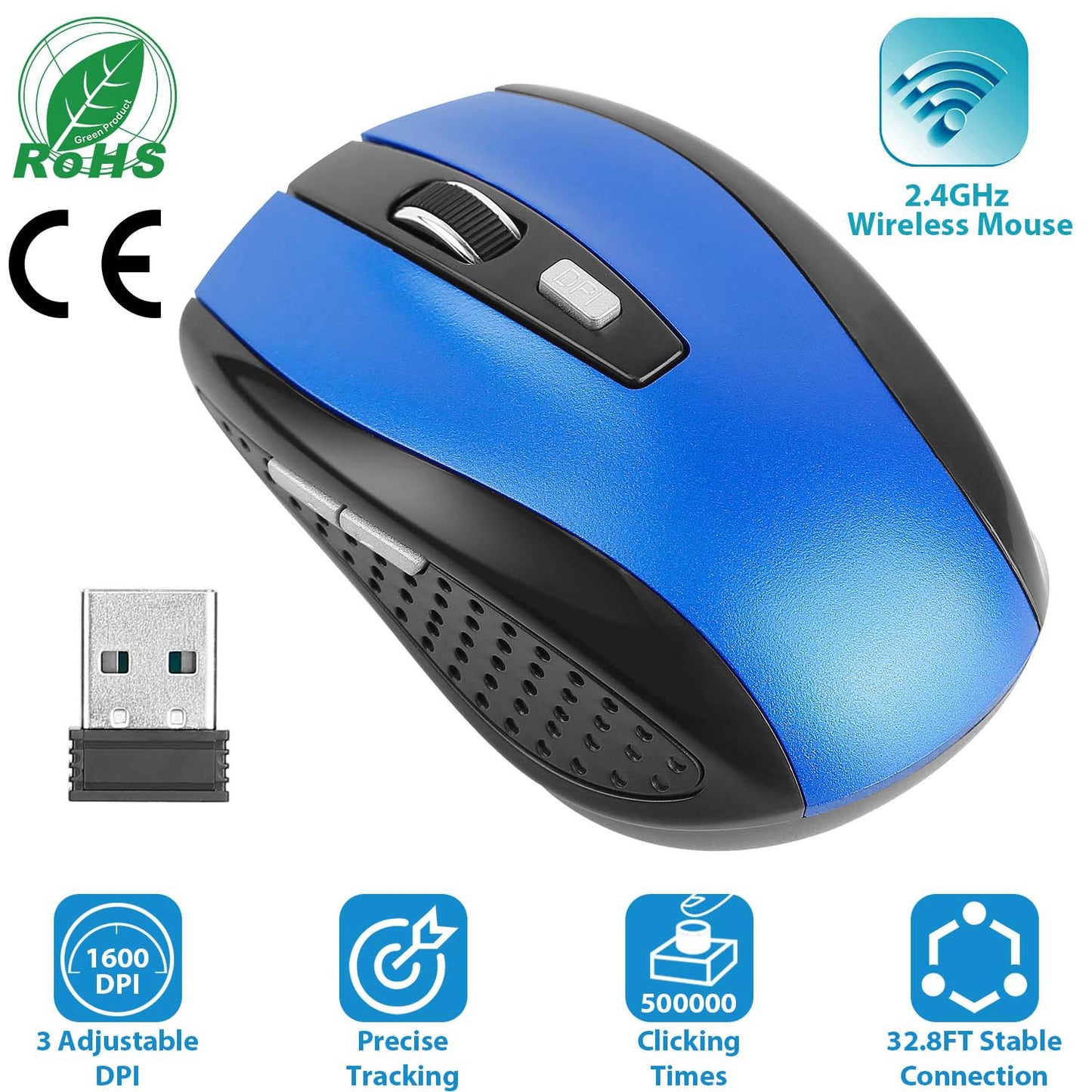 2.4G Wireless Gaming Mouse Optical Mice w/ Receiver 3 Adjustable DPI 6 Buttons For PC Laptop Computer Macbook
