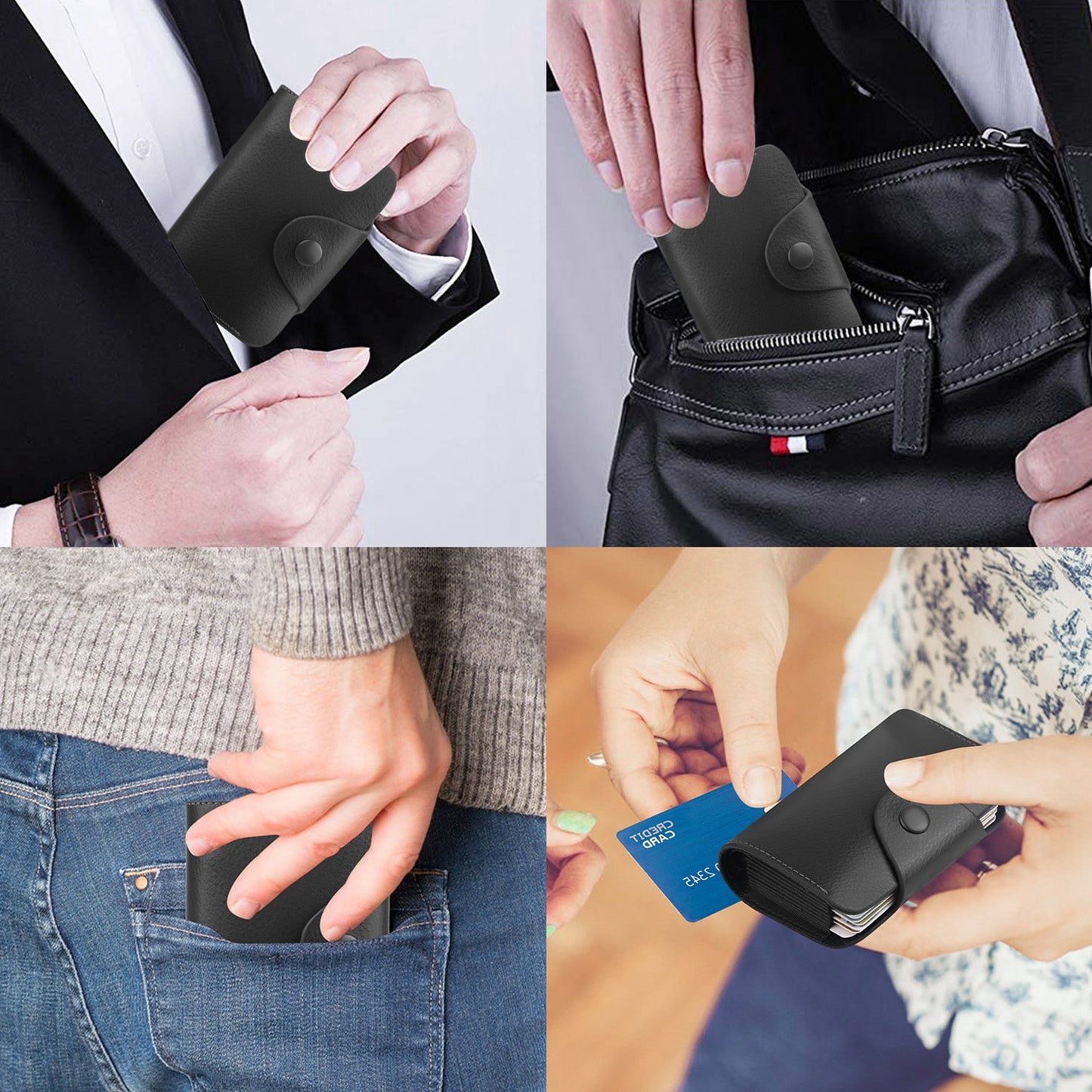 Credit Card Holder Wallet PU Leather Snap Closure Purse Accordion Case with 12 Pcs Card Slots