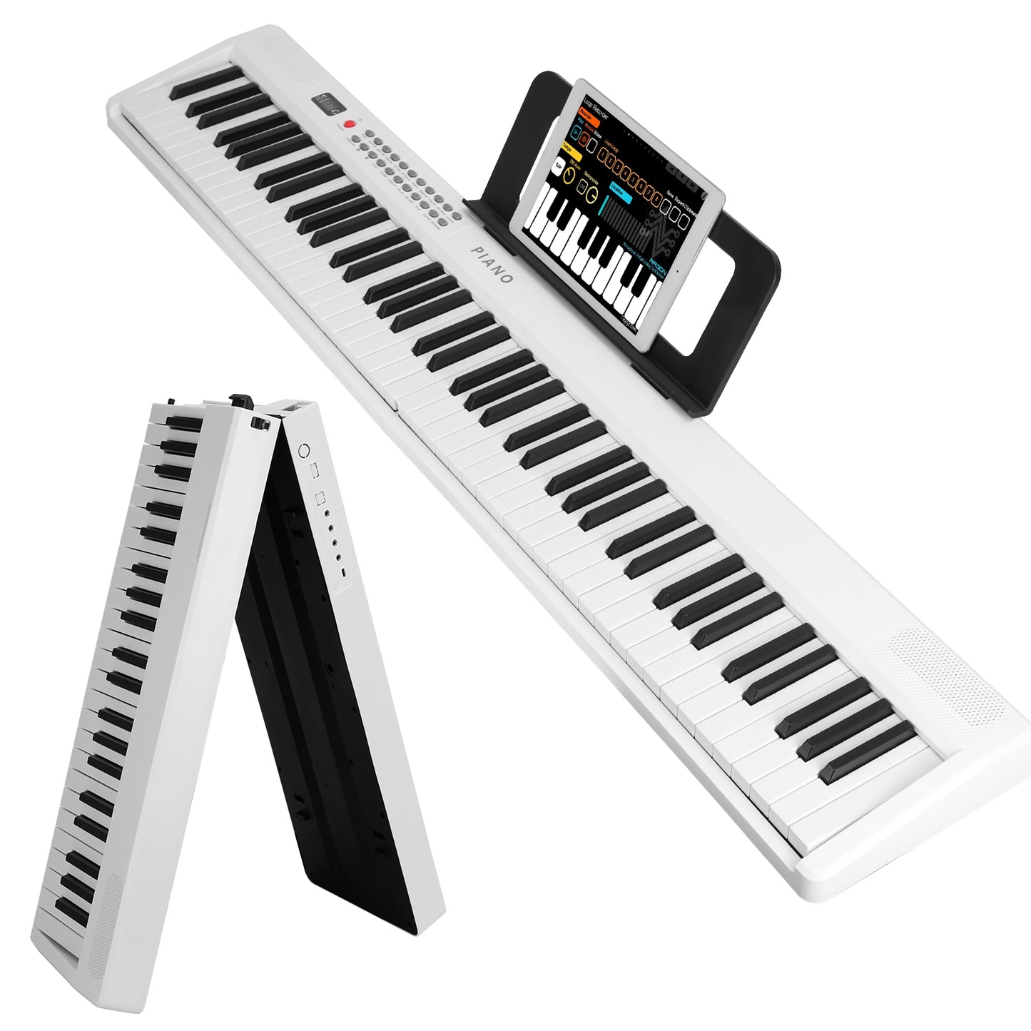 Folding Piano Keyboard 88 Keys Foldable Full Size Semi Weighted Piano Digital ElectronicÊPiano with LCD Screen Carry Bag Mic Sheet Music Stand Sticker