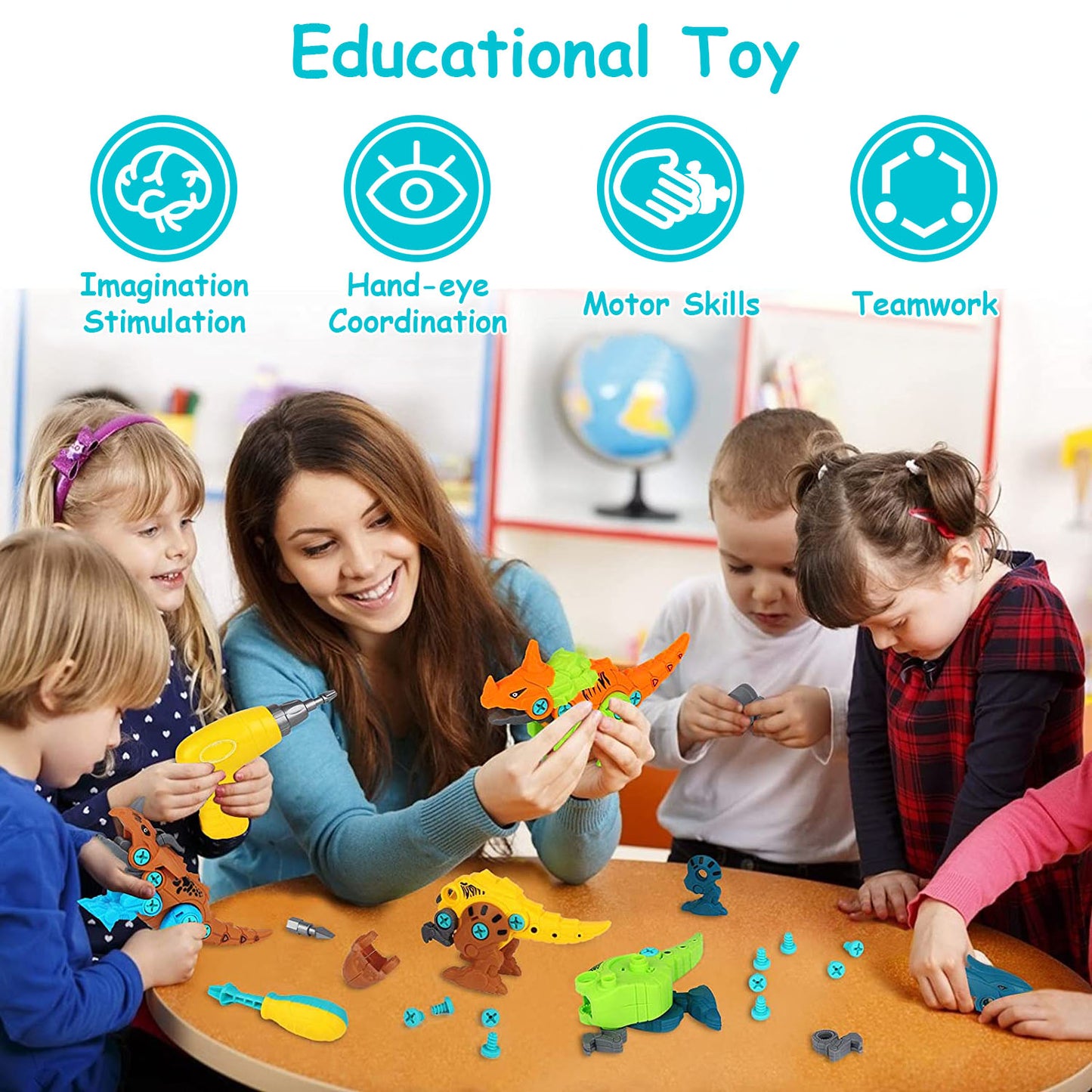 Take Apart Dinosaur Toys DIY Dinosaur Construction Building Block Assembly Toys with Electric Drill for Kids 3-7 Year Old Learning Educational Gift