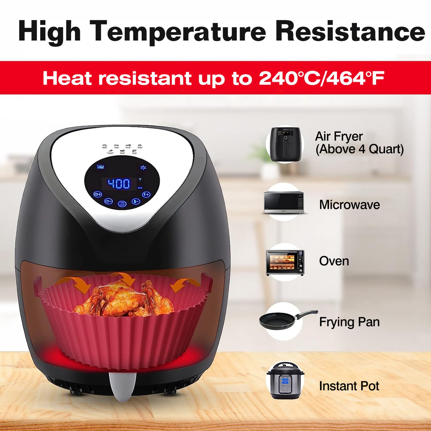 3Pcs Reusable Foldbale Air Fryer Silicone Pot 464¡F Heat Resistant Round Replacement of Parchment Liners 3 Food Grade Baking Basket Pans for 4+Quart A