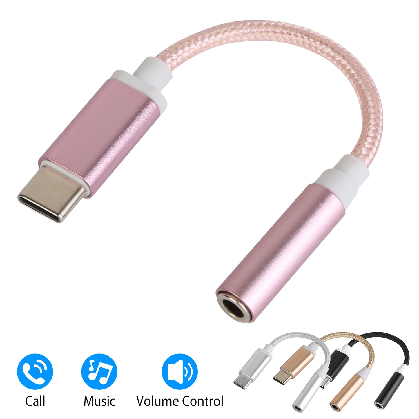 USB-C Type C Adapter Port to 3.5mm Aux Audio Jack Earphone Headphone Cable Cord