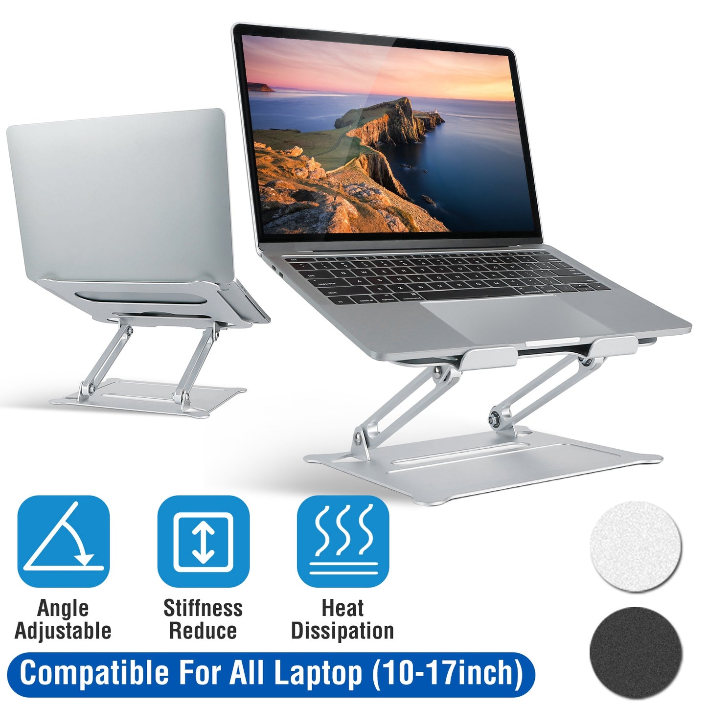 Laptop Stand Aluminum Angle Adjustable Computer Ergonomic Holder Riser Heat Vent Notebook Elevator For 10in-17in MacBook Pro 13 / 15