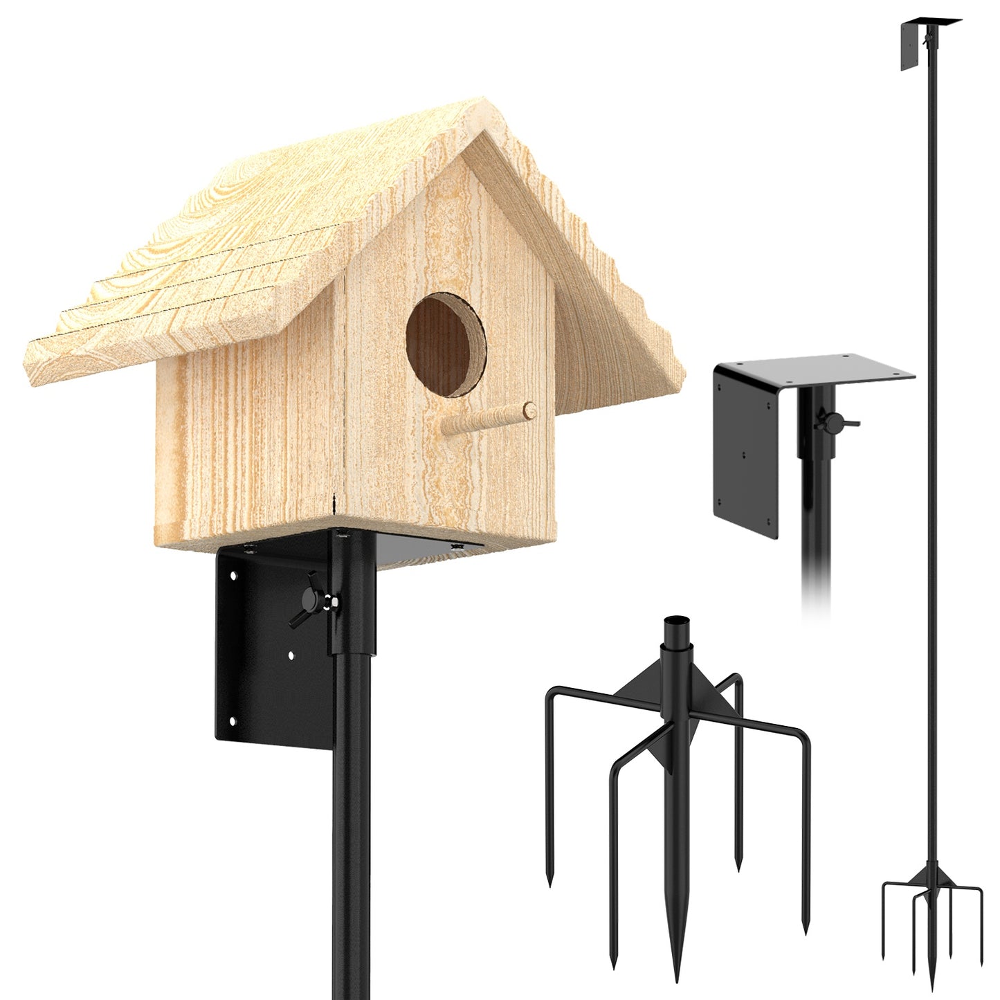 79.92in Bird House Pole Kit Height Adjustable Bird Feeder PoleÊMount Kit Heavy Duty Bird House Pole Set with 5 Prongs Base for Bird House Bird Feeder