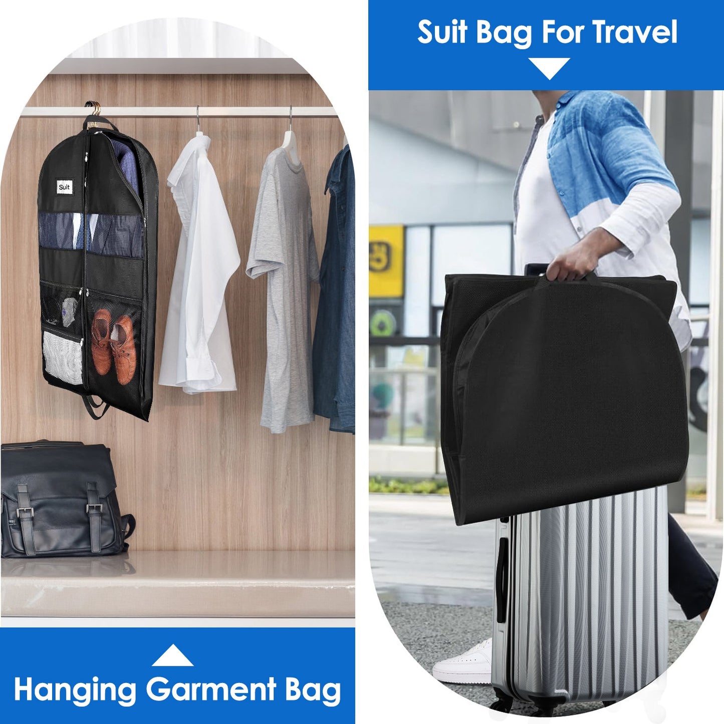 5 Packs Garment Bags Breathable Suit Bag Washable Clothes Cover Protector with Handles for Suits Coat Shirts T-shirts Jackets Dress for Adults Childre