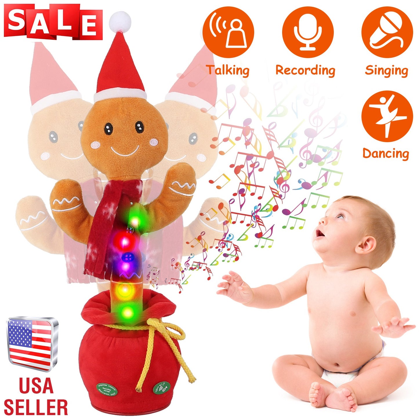Kid Electric Dance Toy Christmas Elk Snowman Senior Penguin Plush Toy Interactive Sing Song Whirling Mimicking Recording Light up Toy