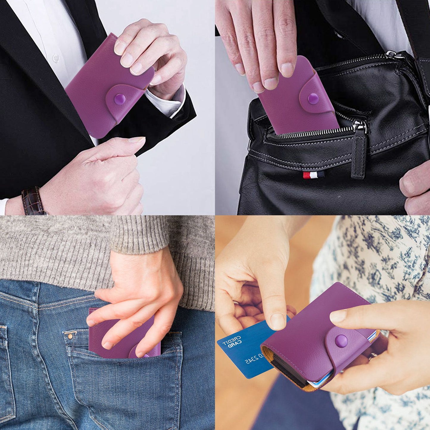 Credit Card Holder Wallet PU Leather Snap Closure Purse Accordion Case with 12 Pcs Card Slots