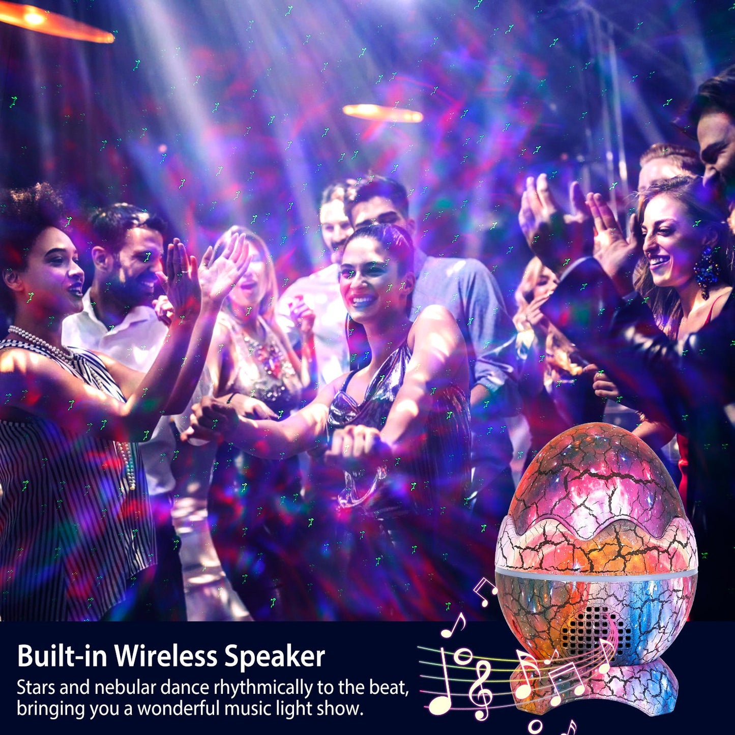 Star Projector Lamp Galaxy Light Dinosaur Egg Light Nebula Star Party Light Lamp with Wireless Speaker White Noise Remote Control
