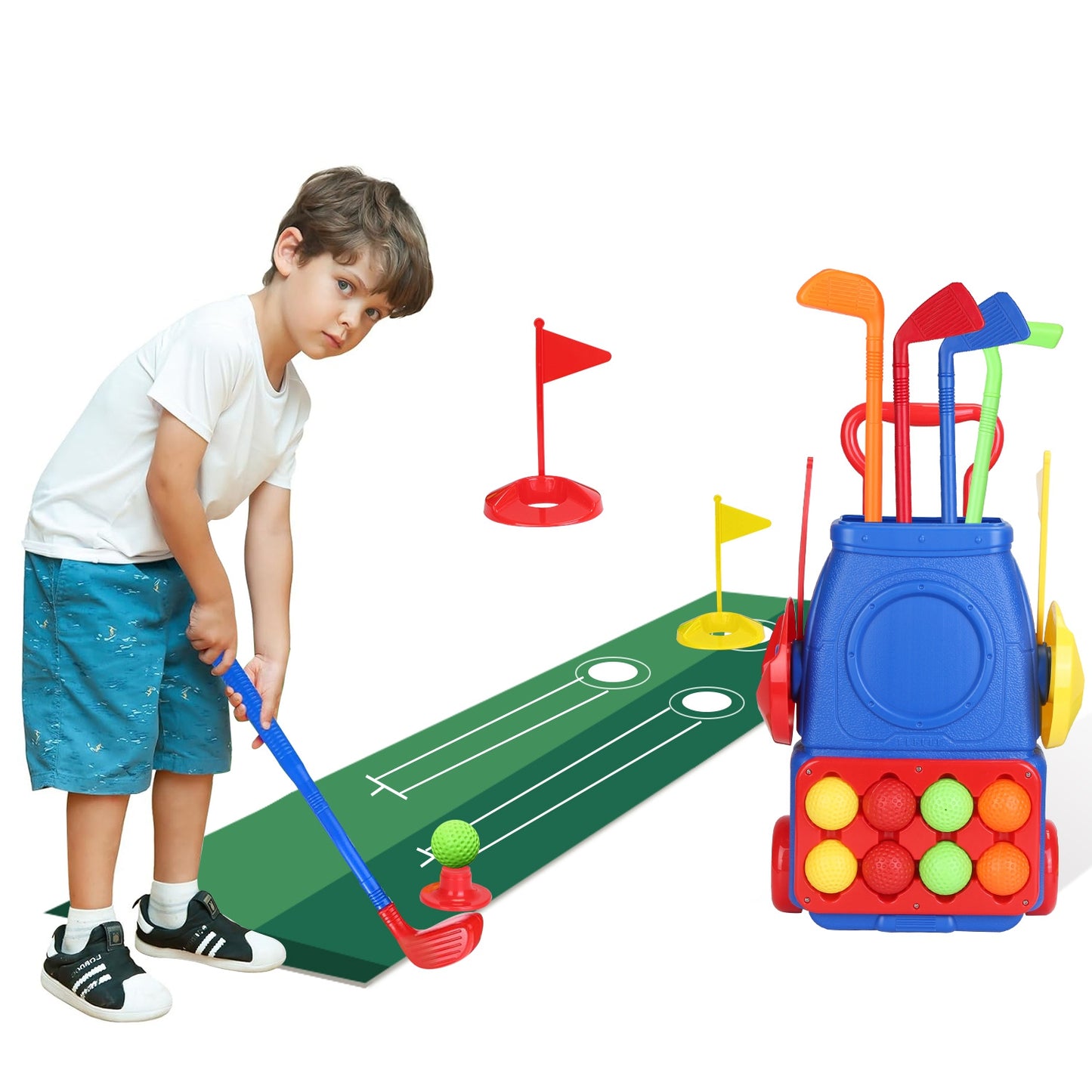 Toddler Golf Clubs Set Kids Golf Kits Toddler Golf Ball Game Play Set Golf Game with 4 Golf Sticks 8 Golf Balls 2 Golf Holes 1 Golf Mat for 3-6 Year O