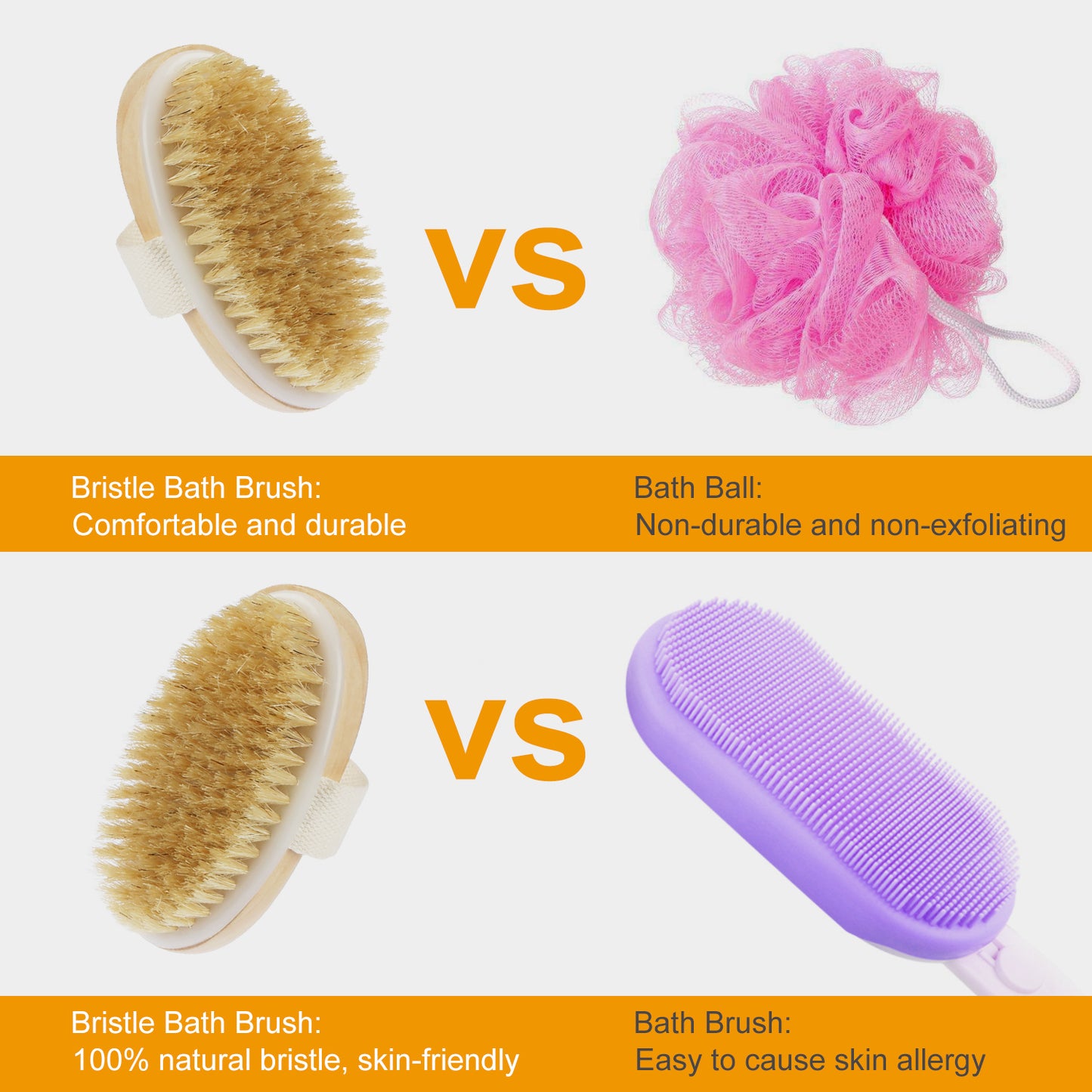 Bath Brush 15" Shower Body Back Scrubber with Long Handle Detachable Brush for Cellulite Exfoliating Detox