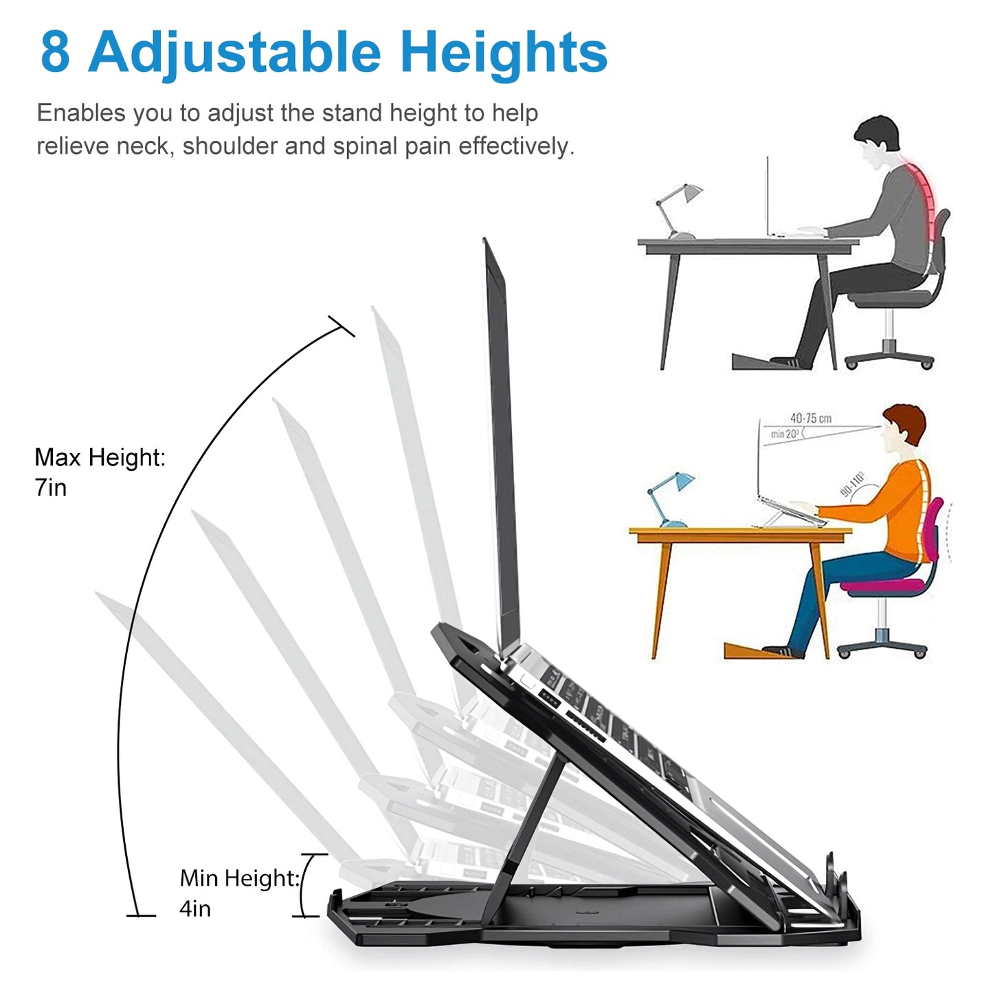360¼ Rotating Laptop Riser Stand Foldable Desk Laptop Riser Tablet PC Holder with Phone Stand 8 Level Adjustable Height Inbuilt Handle for Home Office