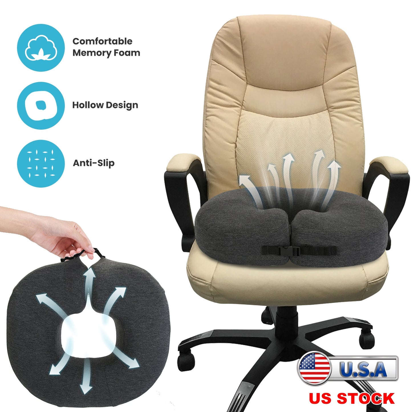 Donut Pillow Seat Cushion Memory Foam Donut Chair Cushions ErgonomicÊSeat Cushion Pad for Coccyx Prostate Sciatica Pelvic Floor Pressure Sores Office