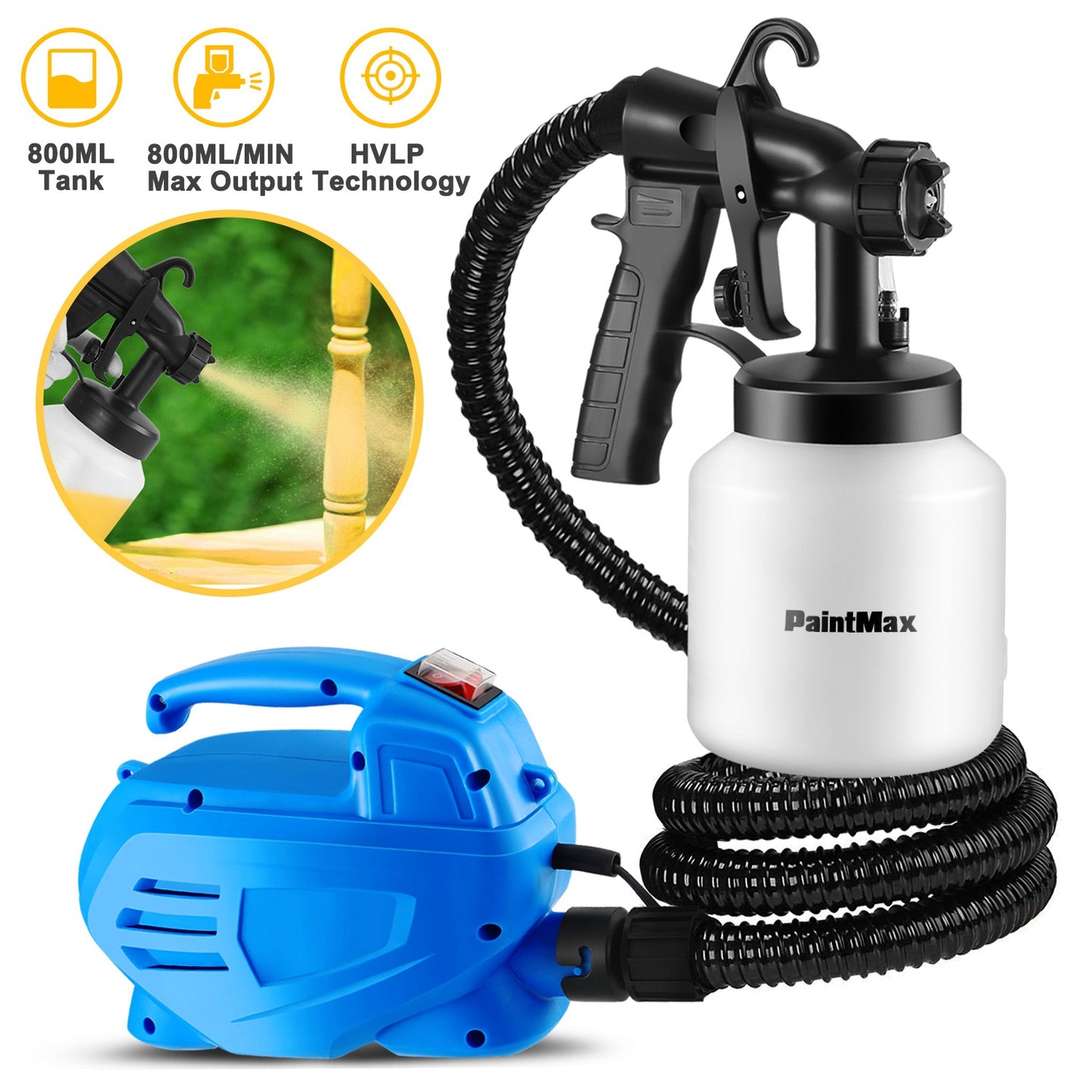 800ML Paint Spray Painter 650W Paint Sprayer Machine 800ML/Min Output HVLP Oil Primer Water Sprayer w/ 3 Spraying Patterns Motor Strap Detachable Cont