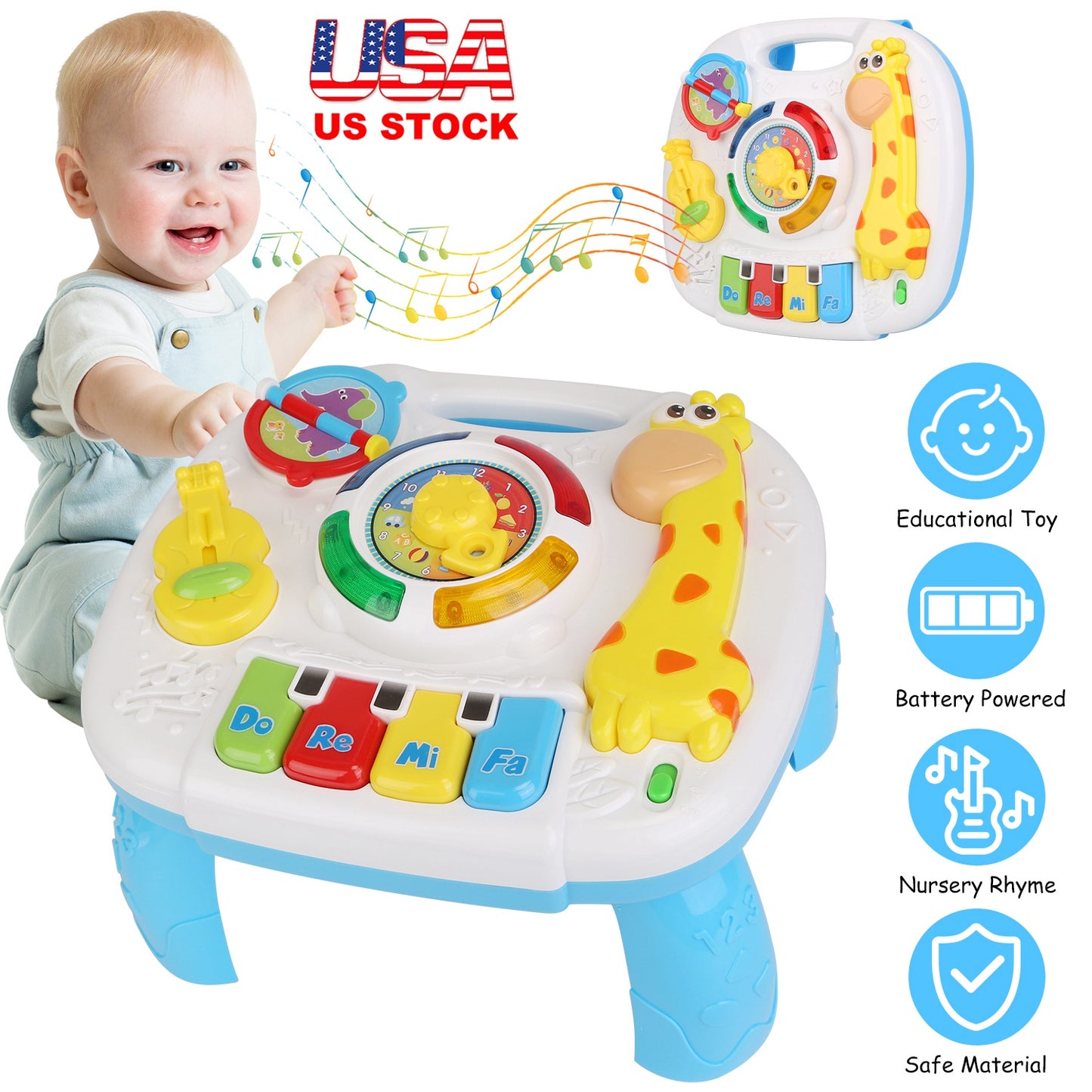 Toddler Musical Learning Table Educational Baby Toys Musical Activity Table Learning Center for 6+ Months Boys Girls Gift