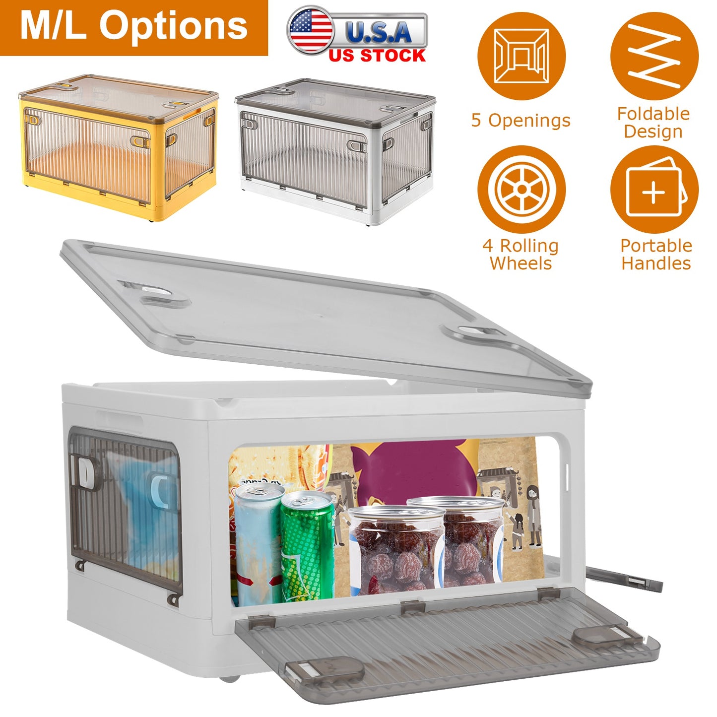 31QT/29L Foldable Storage Bins with Lid 4 Doors Collapsible Stackable Closet Organizer Containers with Lock 4Pcs Wheels