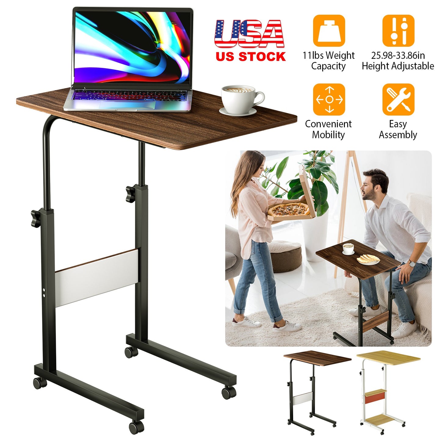 C Side Table Laptop Table Small Slim Snack Side Table for Couch Bed Sofa for Small Spaces Living Room Bedroom