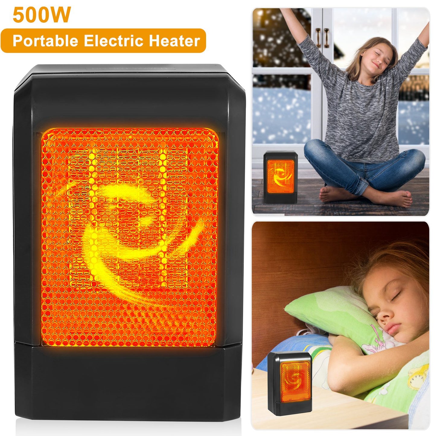 500W Portable Electric Heater PTC Ceramic Heating Fan 3S Heating Space For Home Office Use