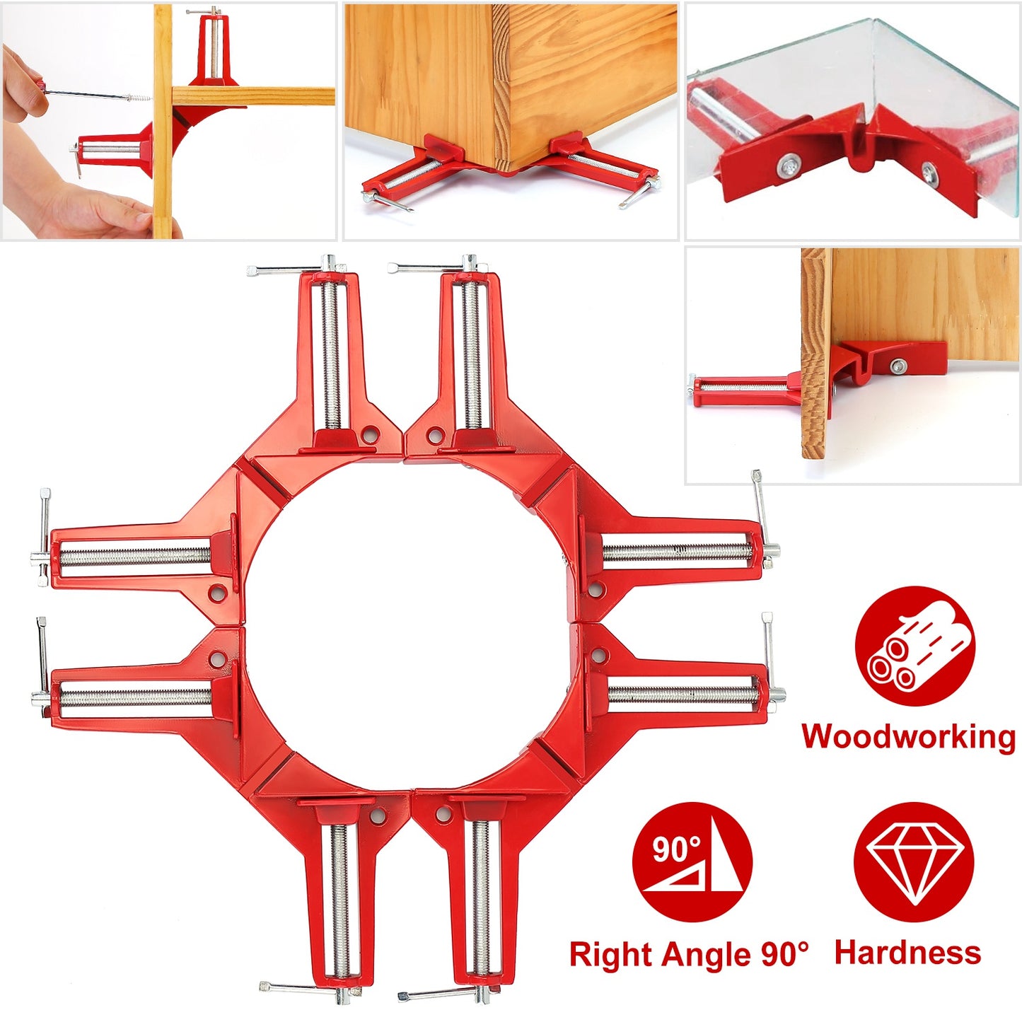 4Pcs 90 Degree Right Angle Corner Clamps Aluminum Alloy Miter Corner Clamp Woodworking Glass Frame Clamp for Picture Frame Holder Glass Holder DIY Woo