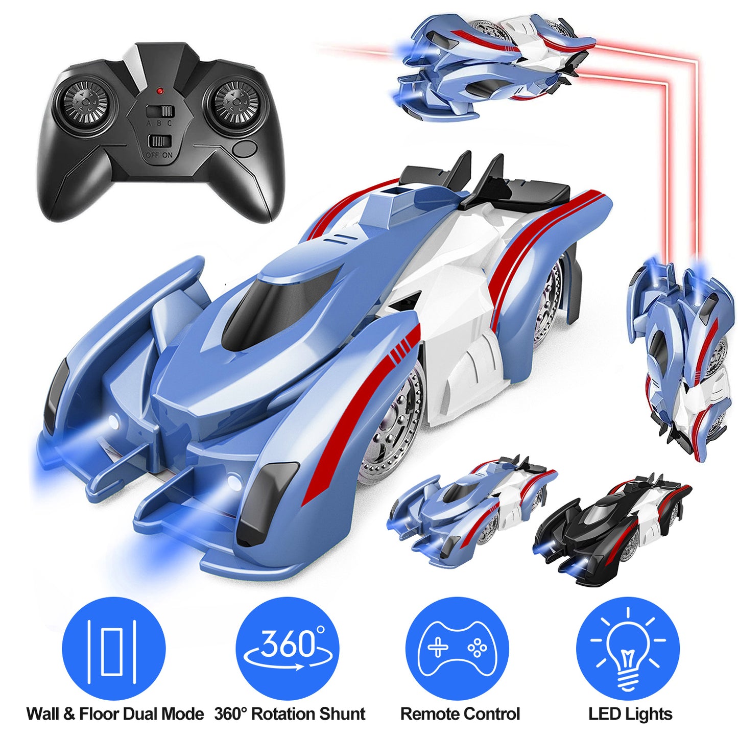 Electric Wall Climbing Car Toy 360¡ Rotating Shunt Car Remote Control Dual Mode RC Car Rechargeable Toy Car with Headlights Taillights Birthday Christ
