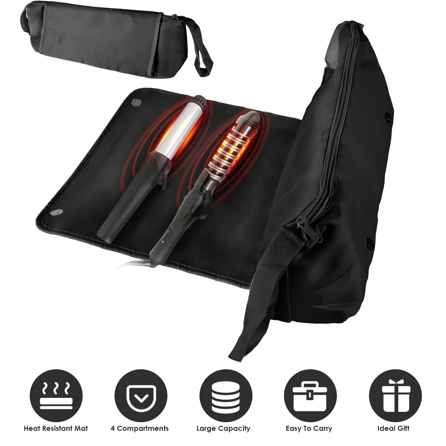 2 In 1 Hair Tools Travel Bag and Heat-resistant Mat Curling Iron Travel Case Hair Tool Pouch Holder Organizer for Curling Iron Straightener Hair Dryer