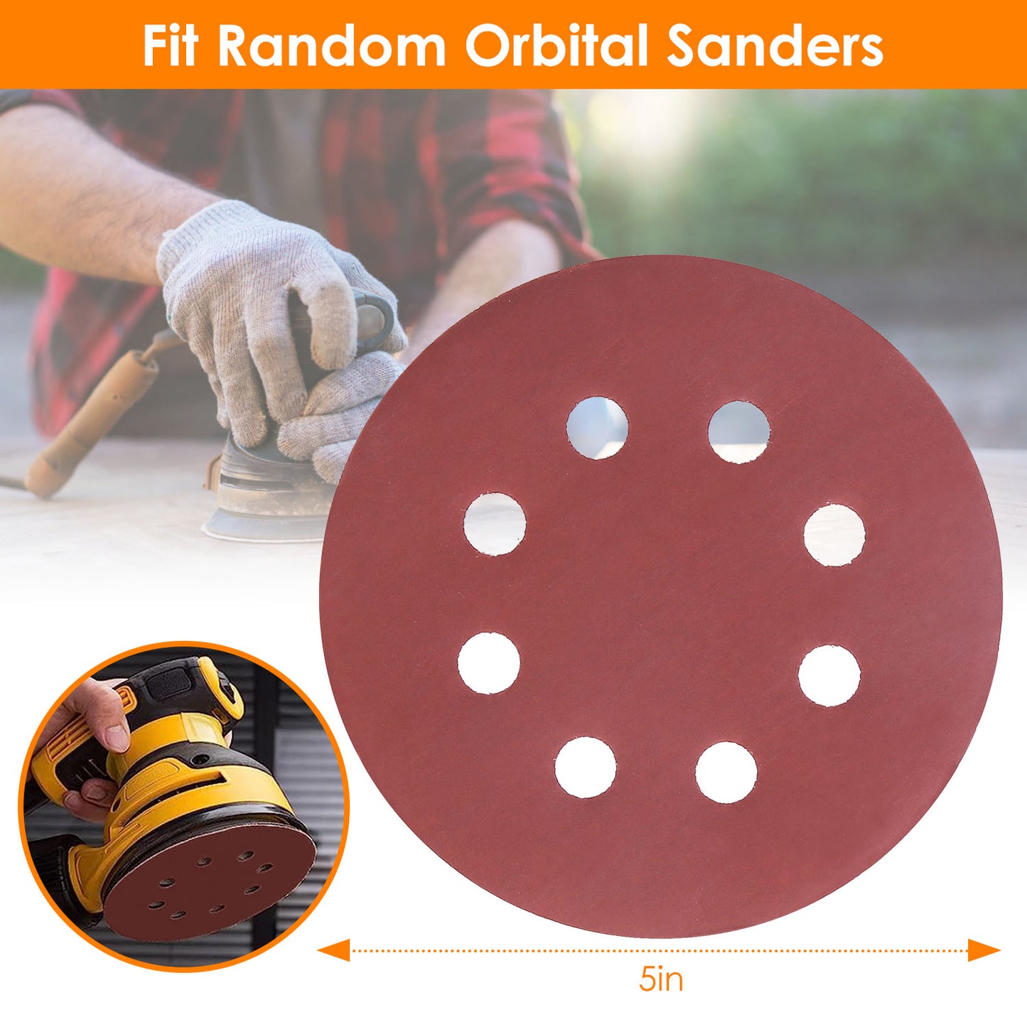 120Pack 5 Inch 8 Hole Round Sandpapers Random Orbital Sander Pads Sanding Discs 2000Grit