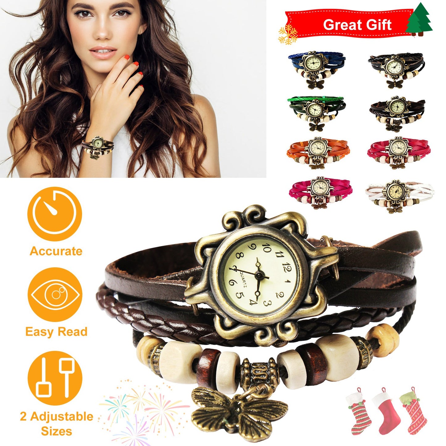 Vintage Women\'s Watch Bohemian Handmade Leather Watch Quartz Wrist Watch Fashion