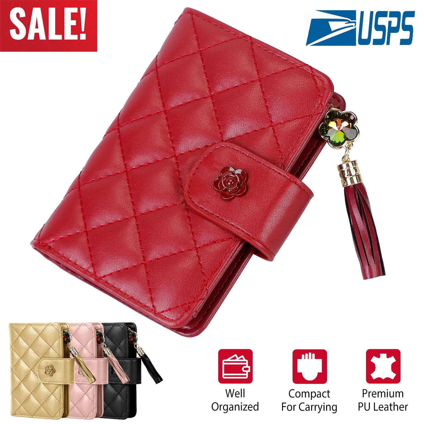 Women Wallet PU Leather Lady Clutch Case Credit Card Holder ID Card Window Coin Purse w/ Tassel For Girls