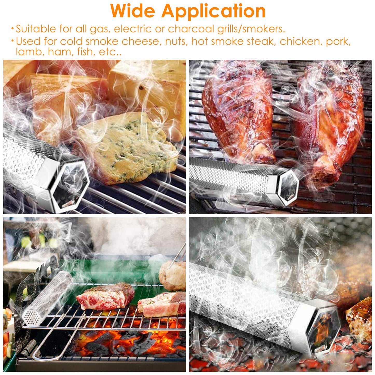 Pellet Smoker Tube 12" Stainless Steel BBQ Grill Smoker Tube Pipe For Wood Chips Cold Hot Smoking