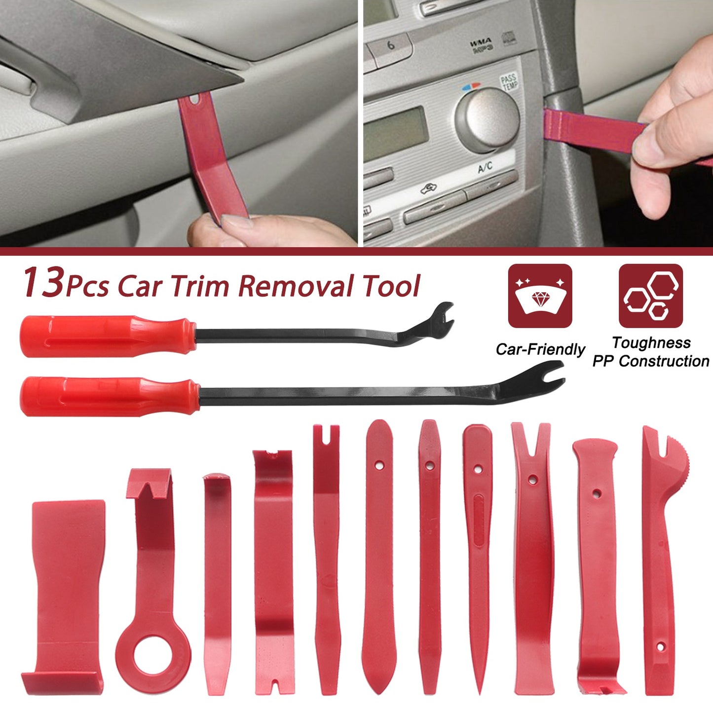 13 Pcs Car Trim Removal Tool Auto Door Panel Clip Dash Plastic Interior Radio Body Open Pry Kit