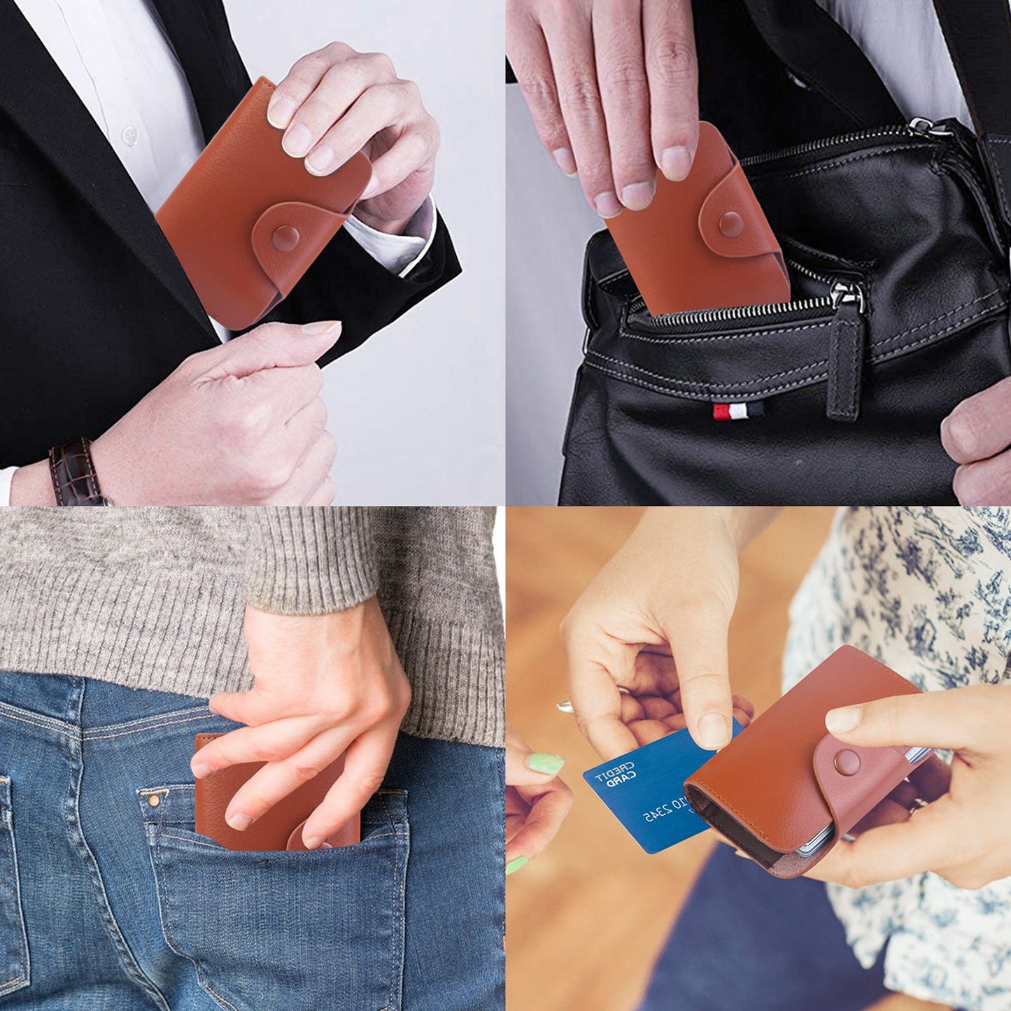 Credit Card Holder Wallet PU Leather Snap Closure Purse Accordion Case with 12 Pcs Card Slots