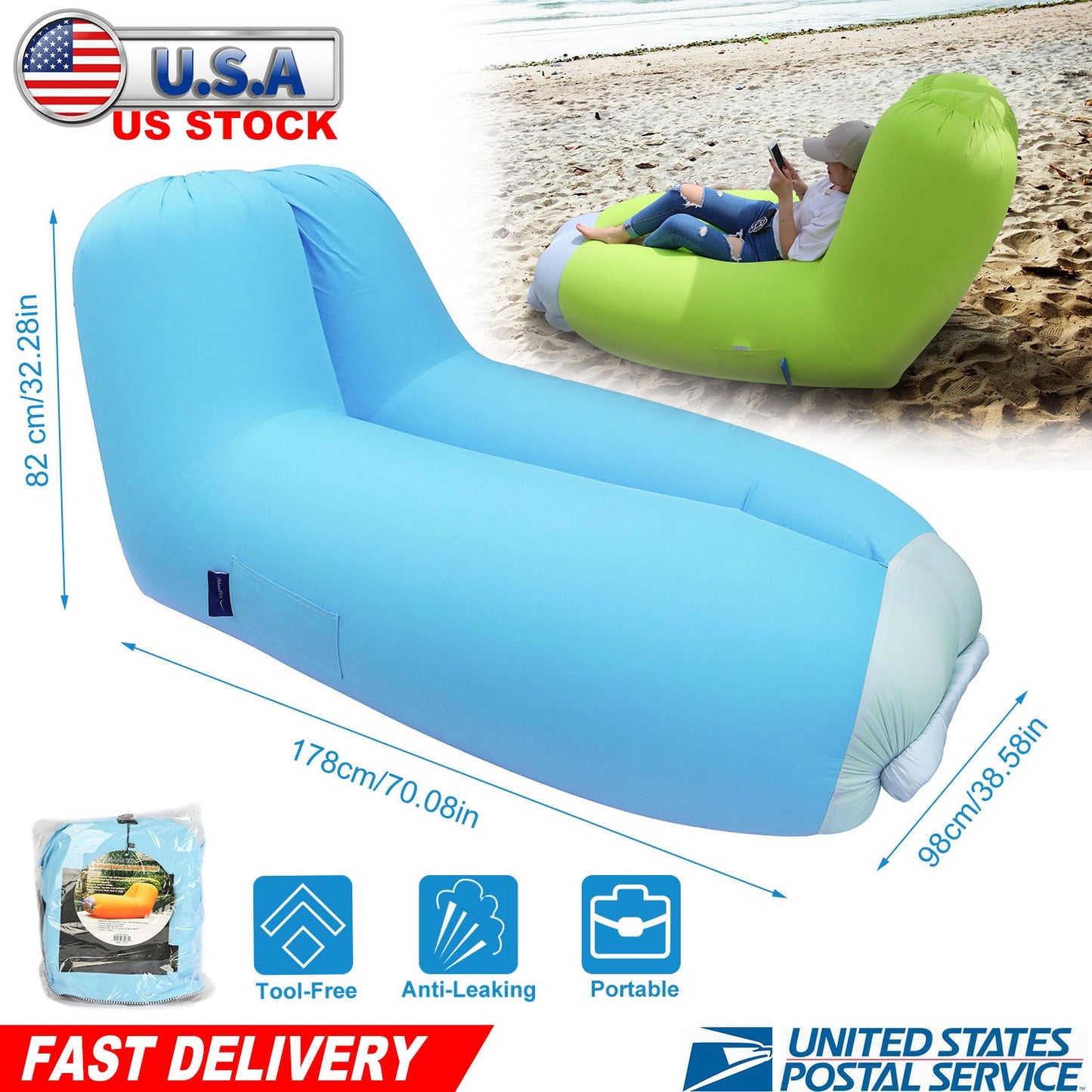 Inflatable Lounger Air Sofa Chair Couch w/ Portable Organizing Bag Waterproof Anti-Leaking for Backyard Lakeside Beach Traveling Camping Picnics