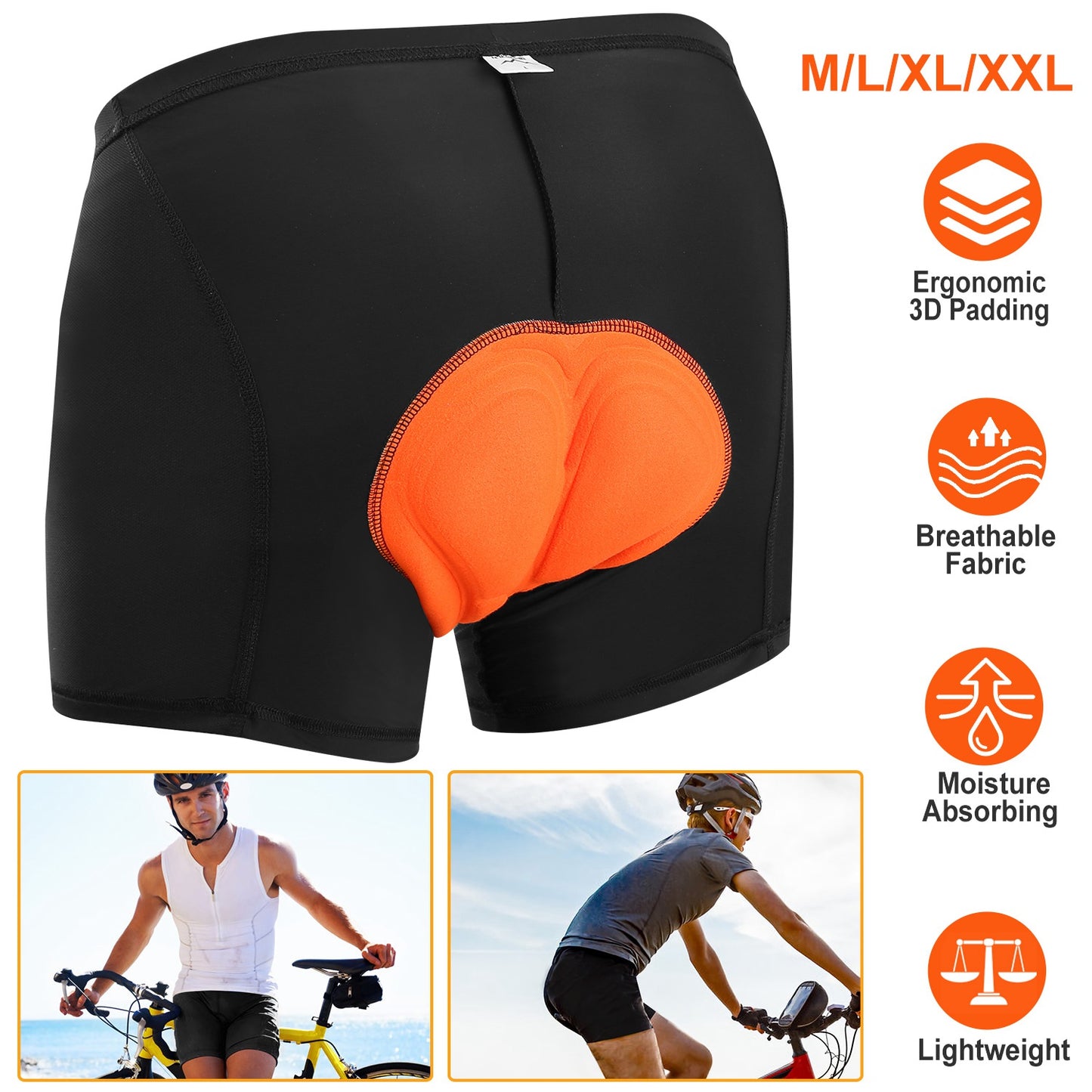 Men\'s Cycling Underwear Shorts 3D Padded Bike Underwear Shorts Breathable Moisture Absorbing Quick Dry