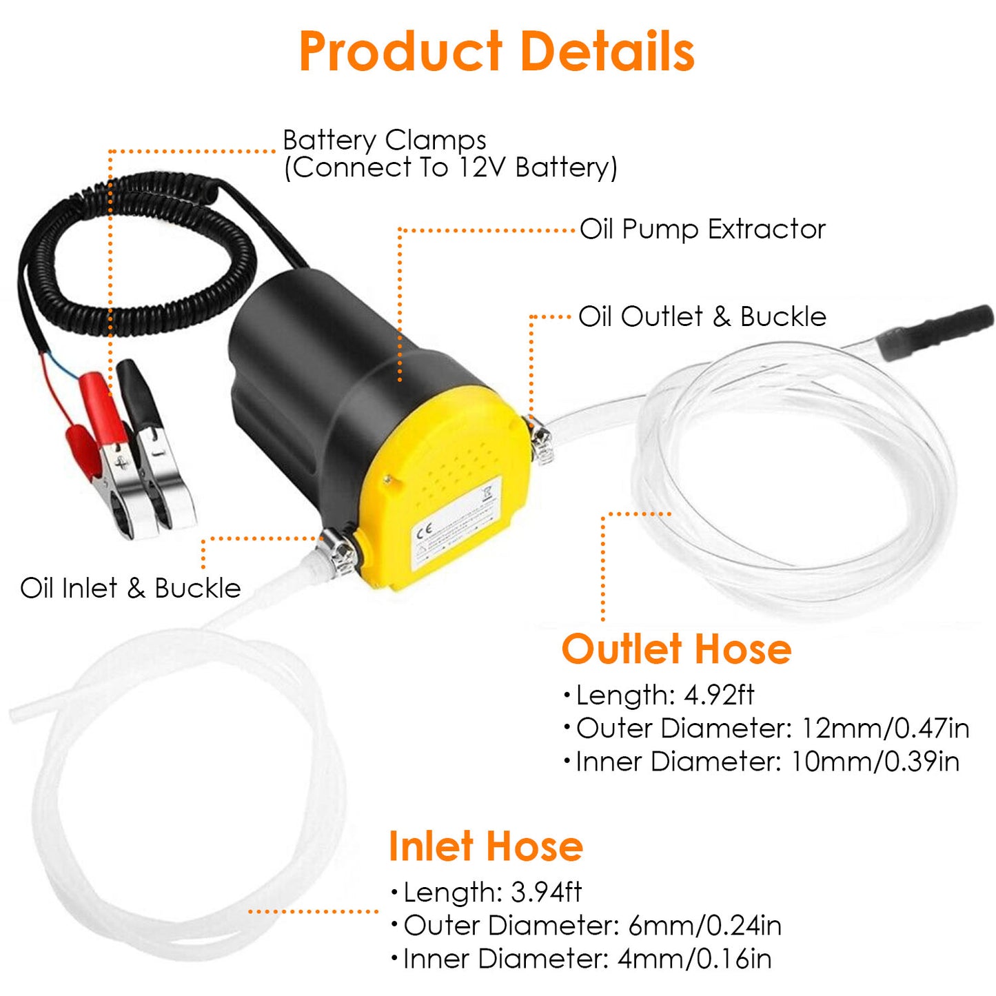 12V Oil Change Pump 60W Oil Diesel Fluid Extractor Electric Suction Transfer Extractor Oil Quick Changer for Boat, Tubes, Truck, RV, ATV