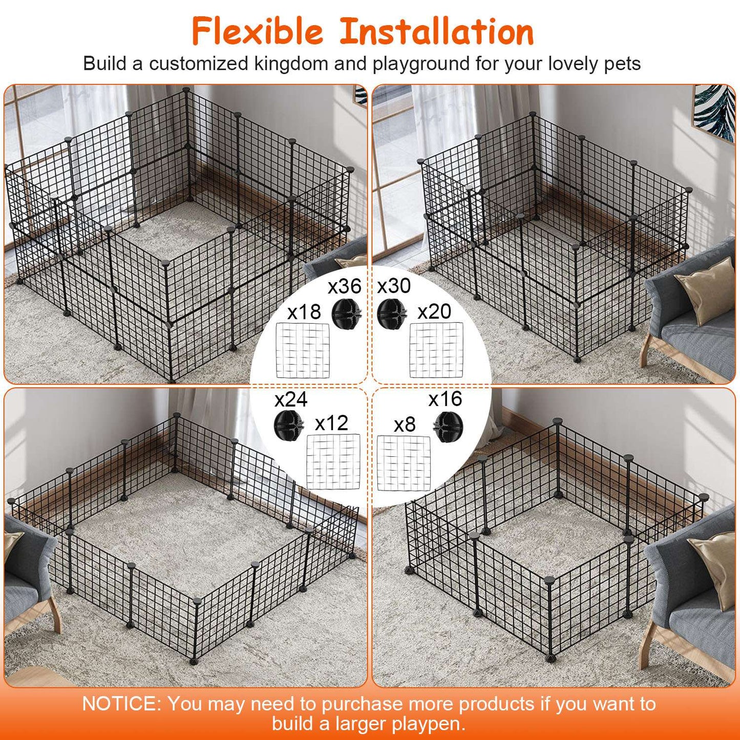 Small Animal Playpen with Door Dog Metal Playpen Small Medium Kitten Puppy Guinea Pig Rabbit Kennel Small Animal Cage Metal Wire Fence For Indoor Outd