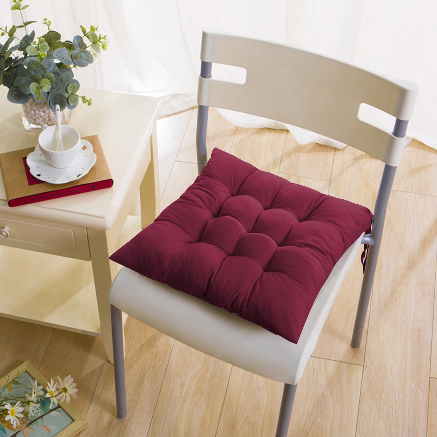4Pcs Chair Cushion Pads Pillow 17.72x17.72x2.37in Soft Tie On Square Sitting Mats For Home Office Car Sitting Travel